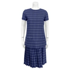 1960's B H Wragge Navy Windowpane Wool 2 PC Mod Dress