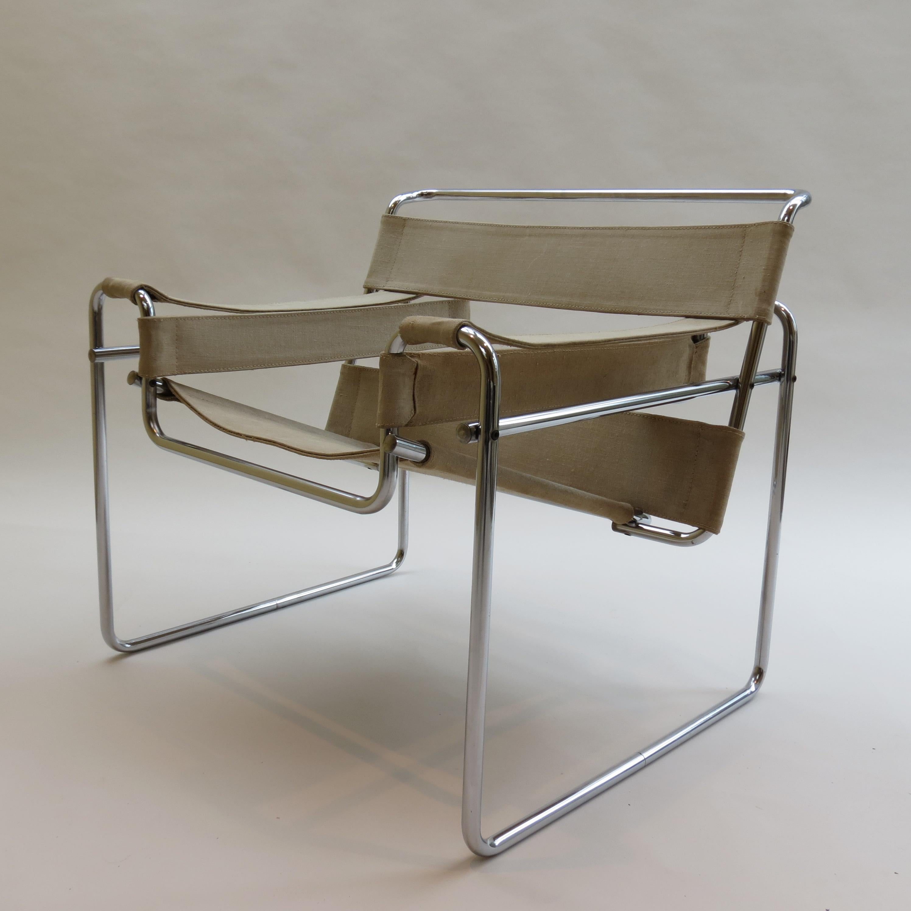 Chrome 1960s B3 Wassily Chair in Beige Canvas by Marcel Breuer for Gavina Bauhaus B