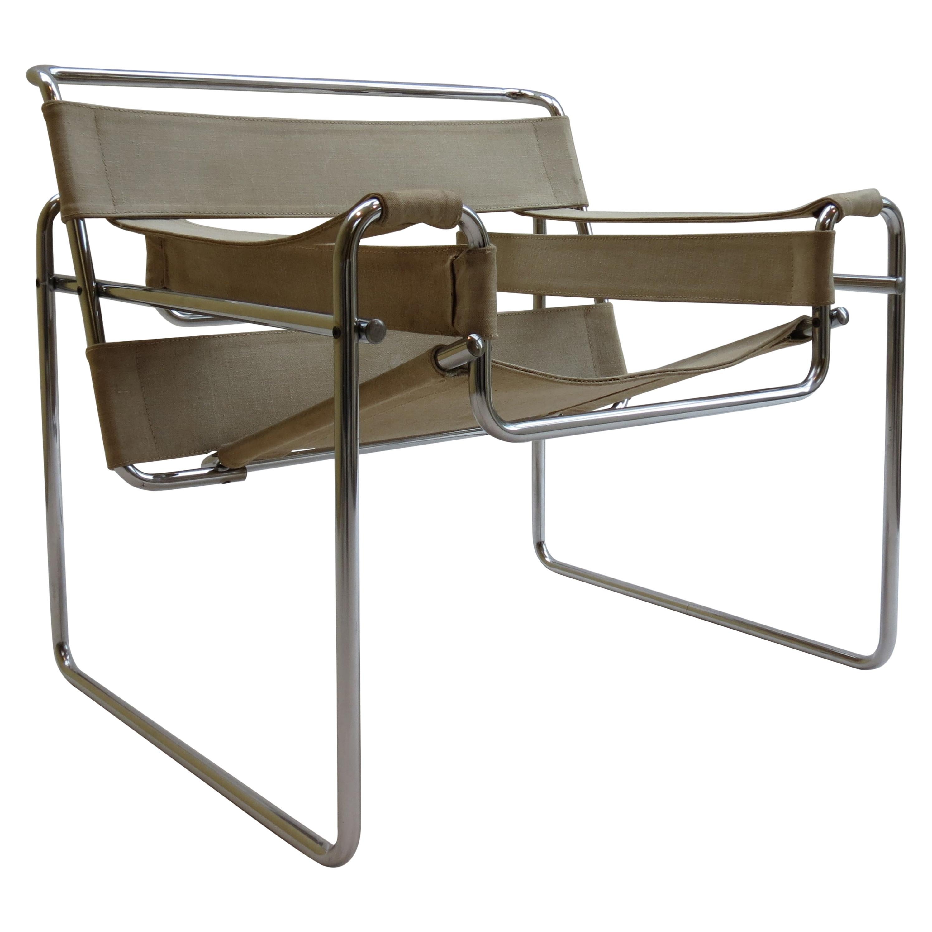 1960s B3 Wassily Chair in Beige Canvas by Marcel Breuer for Gavina Bauhaus B