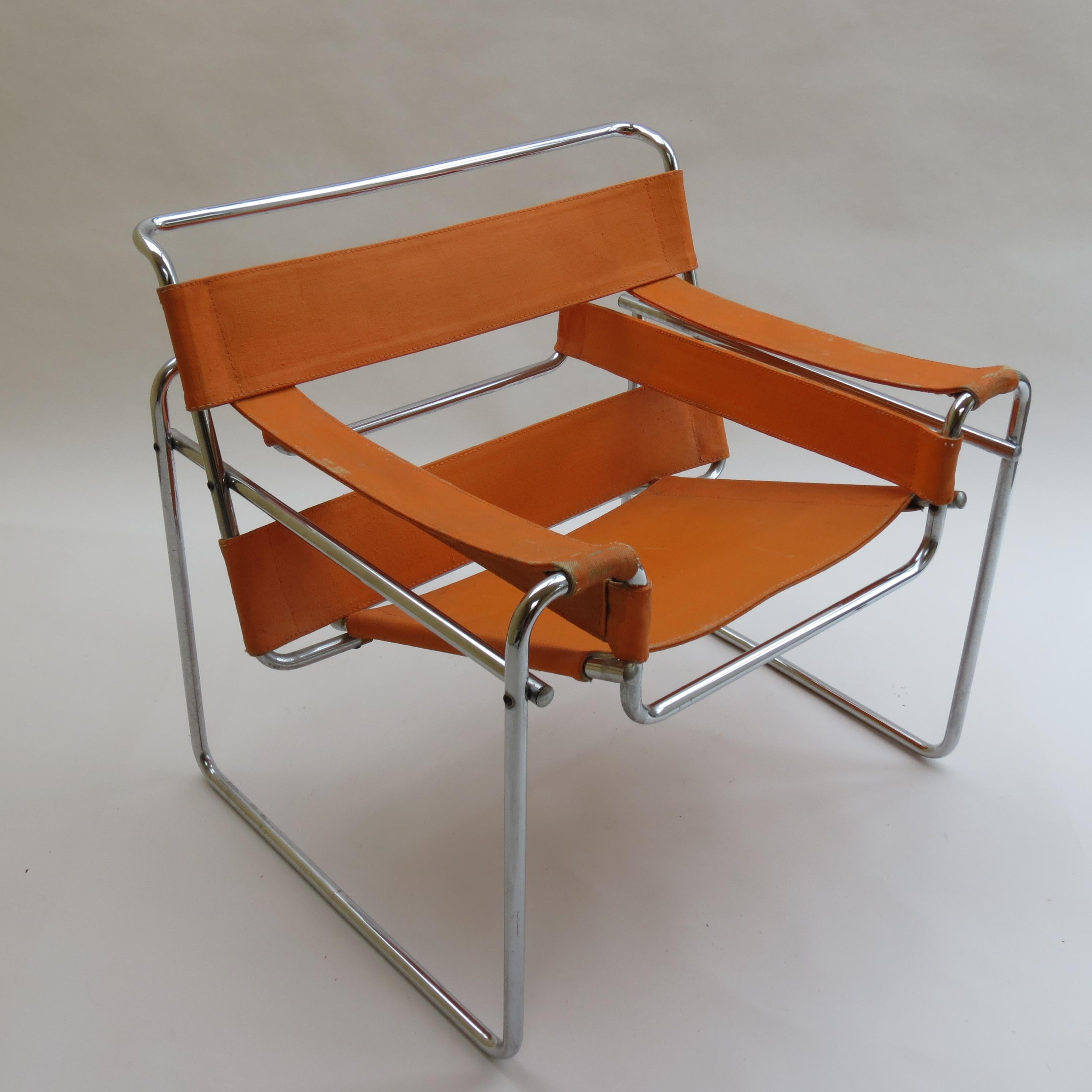 Wassily armchair, designed by Marcel Breuer and manufactured by Gavina, Italy in the 1960s, original year of design 1925. Gavina produced the Wassily chair under licence between 1962 and 1968, then Knoll purchased the Gavina company and took over