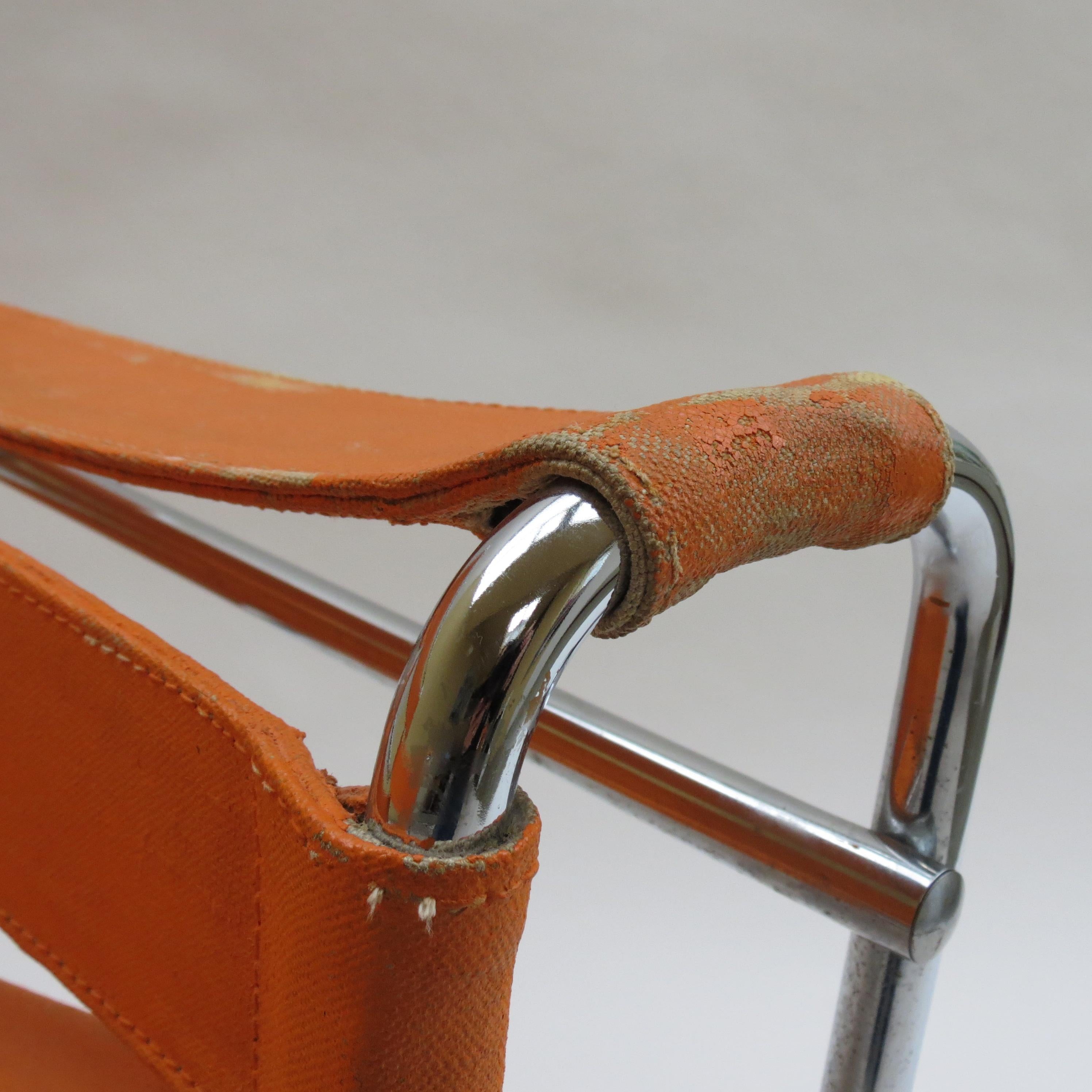 20th Century 1960s B3 Wassily Chair in Orange Canvas by Marcel Breuer for Gavina, Bauhaus A