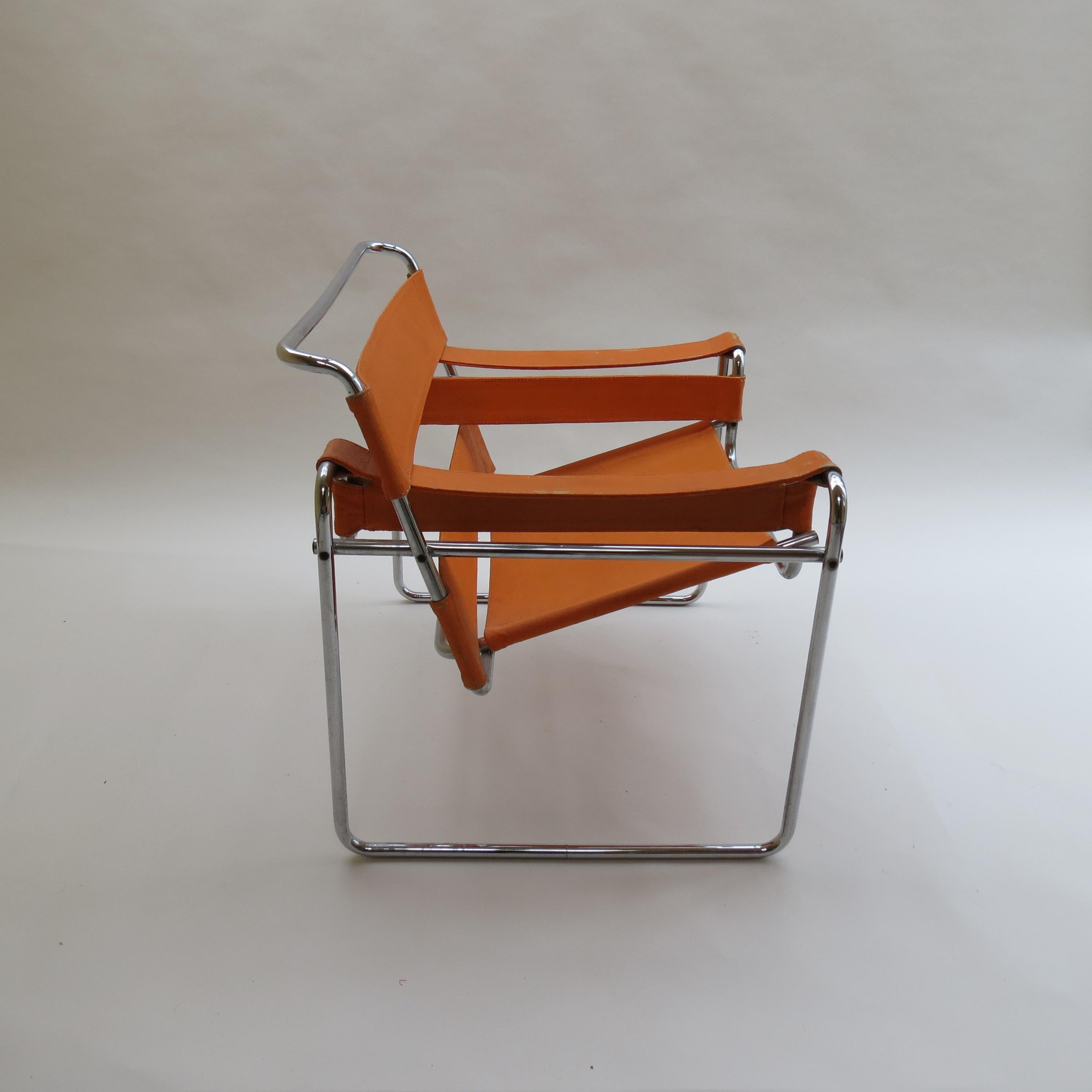 1960s B3 Wassily Chair in Orange Canvas by Marcel Breuer for Gavina, Bauhaus A 1