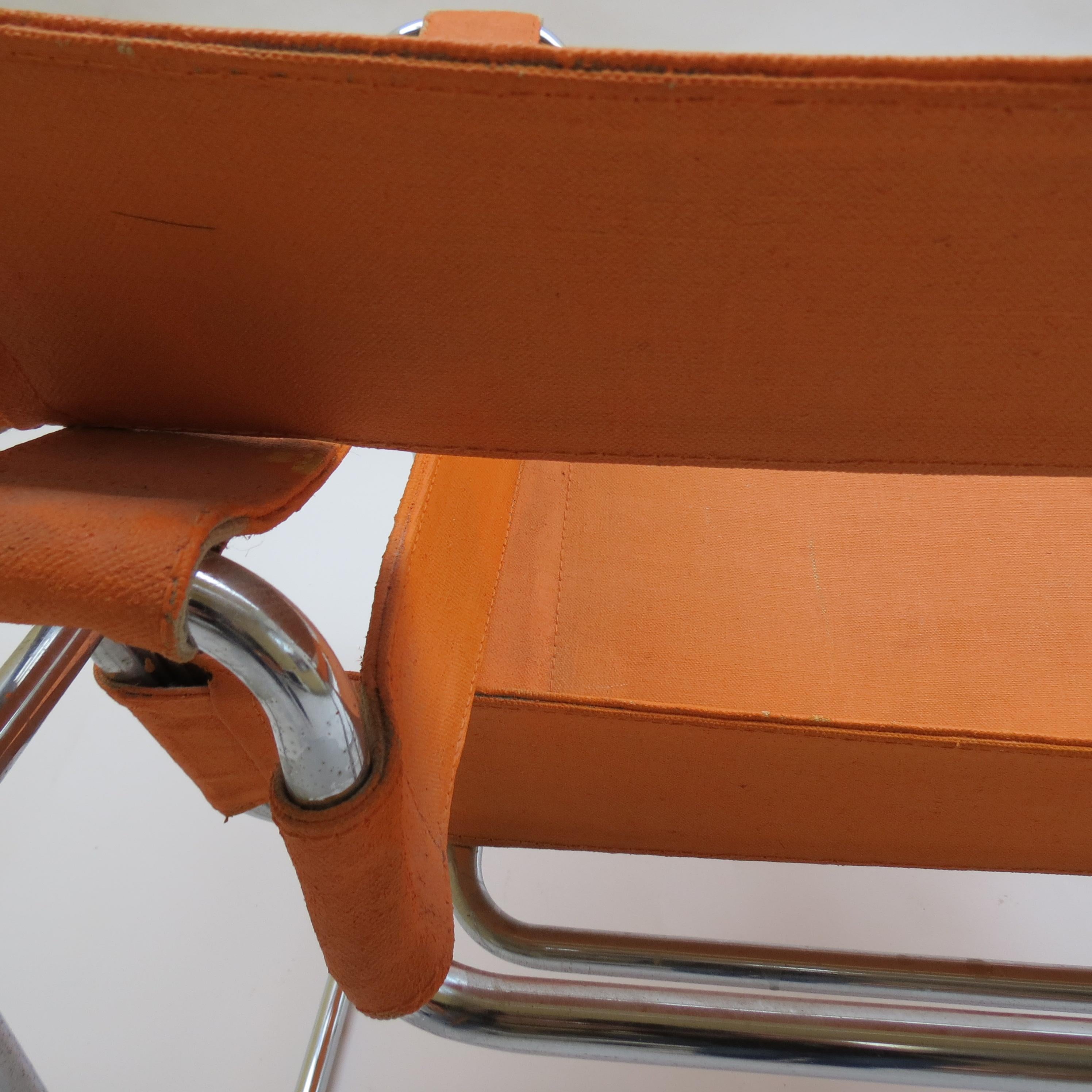 1960s B3 Wassily Chair in Orange Canvas by Marcel Breuer for Gavina, Bauhaus A 2