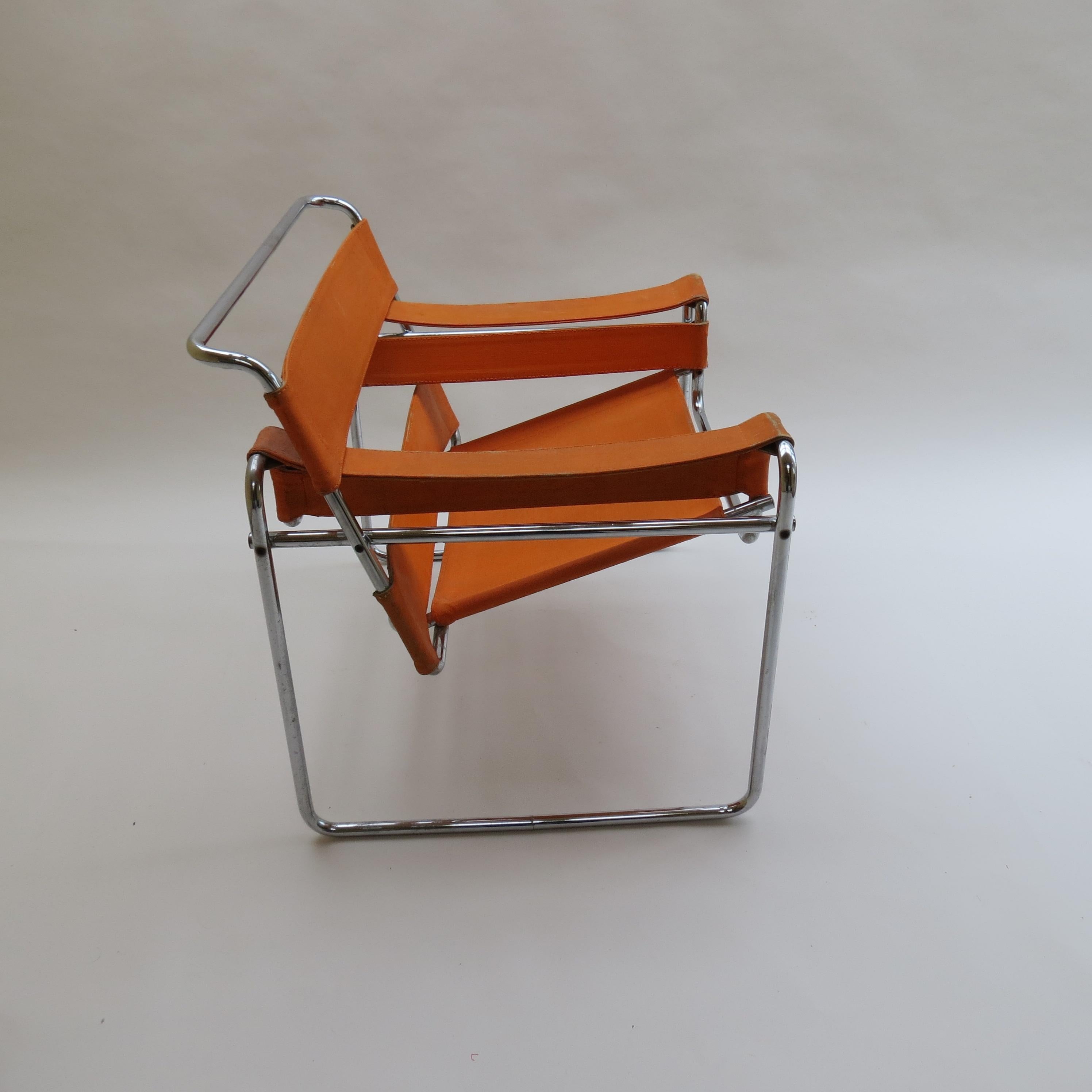 1960s B3 Wassily Chair in Orange Canvas by Marcel Breuer for Gavina Bauhaus B 1