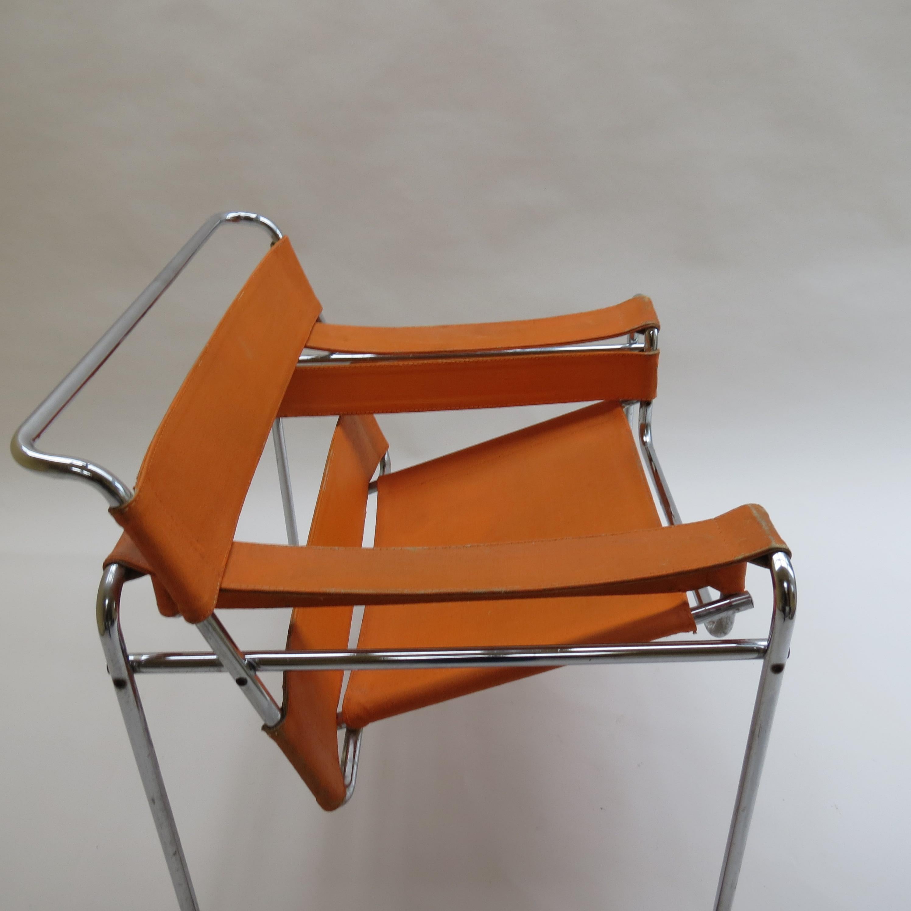 1960s B3 Wassily Chair in Orange Canvas by Marcel Breuer for Gavina Bauhaus B 2