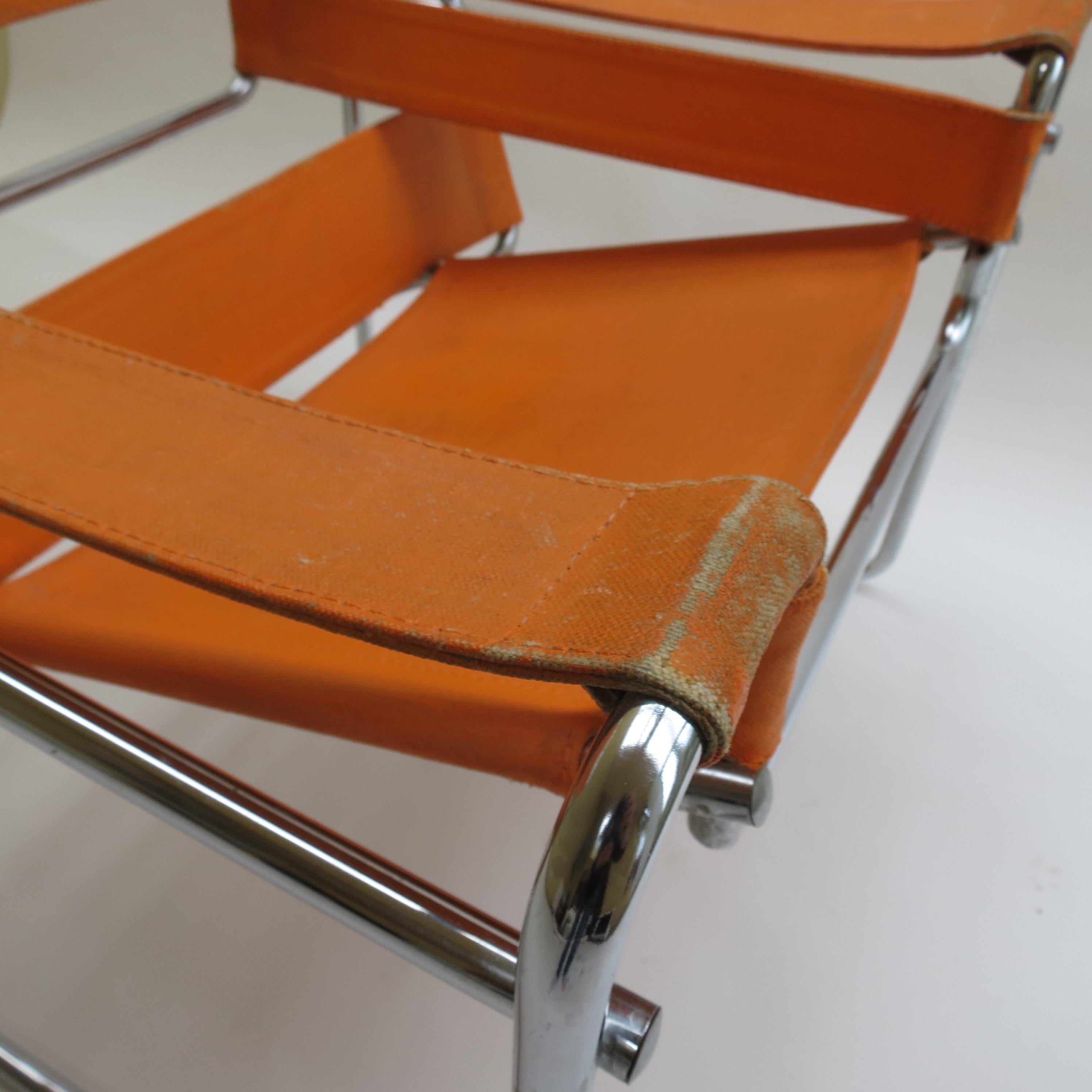 1960s B3 Wassily Chair in Orange Canvas by Marcel Breuer for Gavina Bauhaus B 3