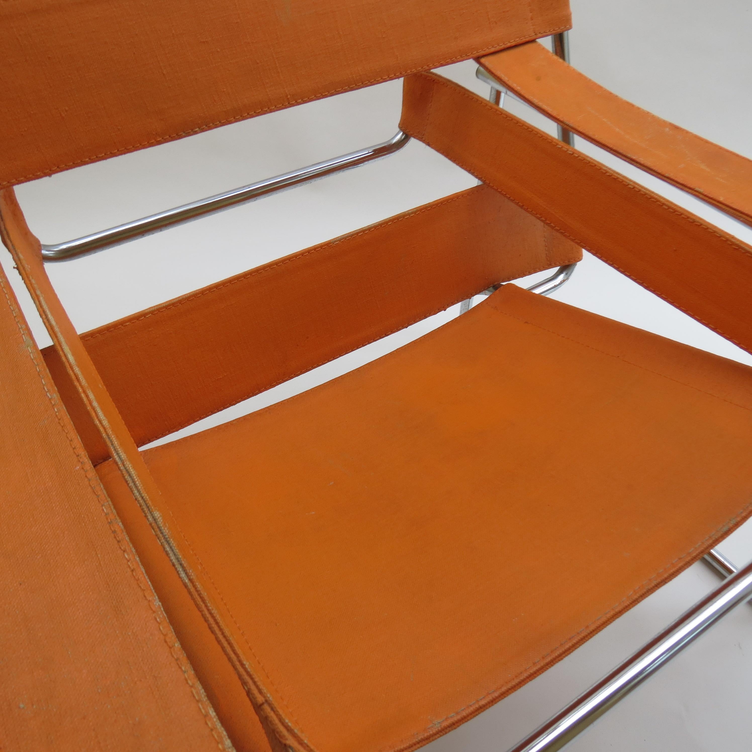 1960s B3 Wassily Chair in Orange Canvas by Marcel Breuer for Gavina Bauhaus B 4