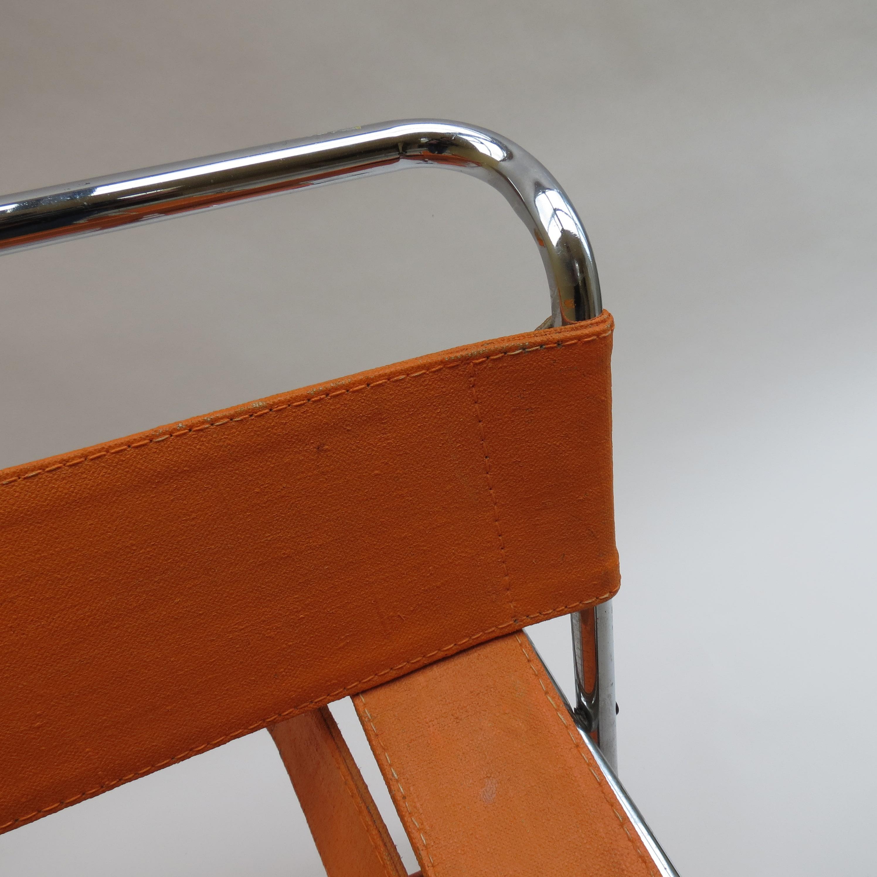 Machine-Made 1960s B3 Wassily Chair in Orange Canvas by Marcel Breuer for Gavina Bauhaus B