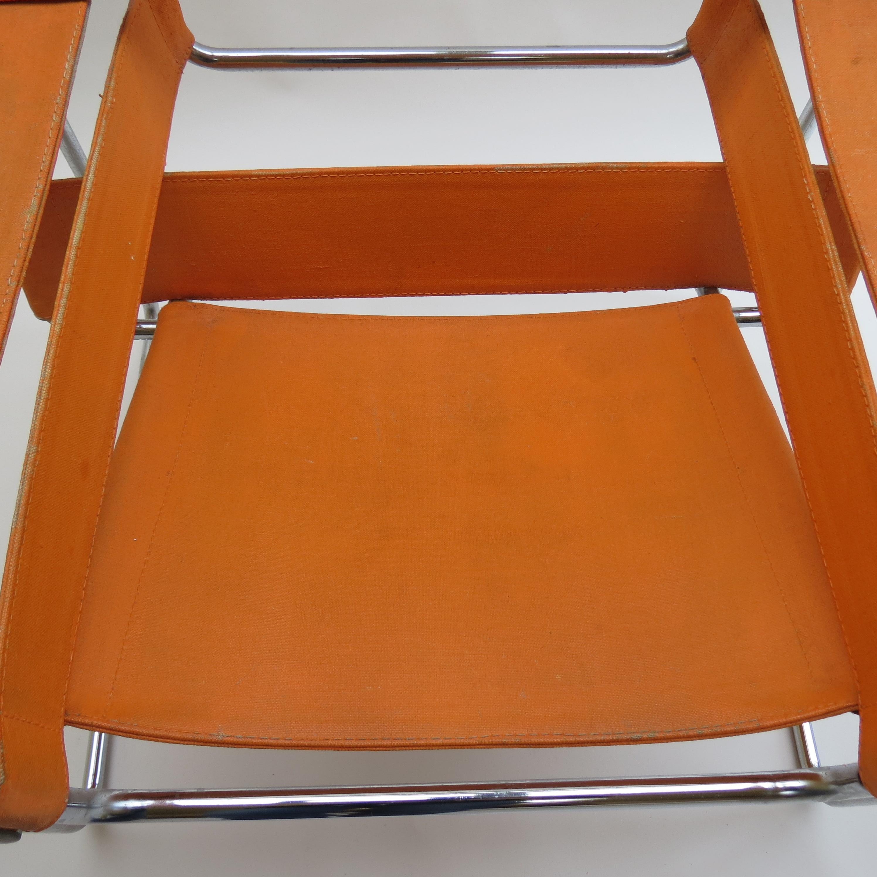 1960s B3 Wassily Chair in Orange Canvas by Marcel Breuer for Gavina Bauhaus B In Good Condition In Stow on the Wold, GB