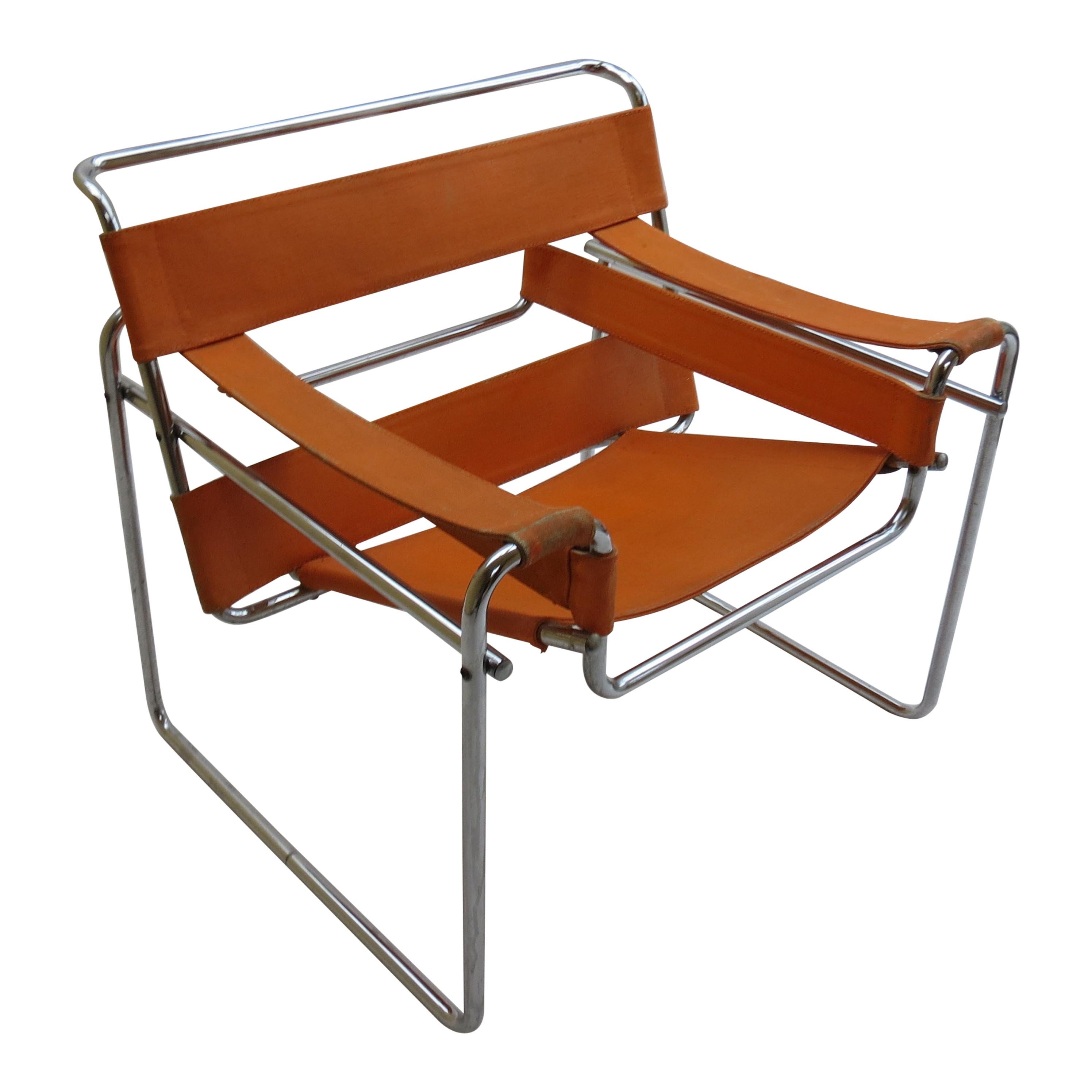 1960s B3 Wassily Chair in Orange Canvas by Marcel Breuer for Gavina Bauhaus B