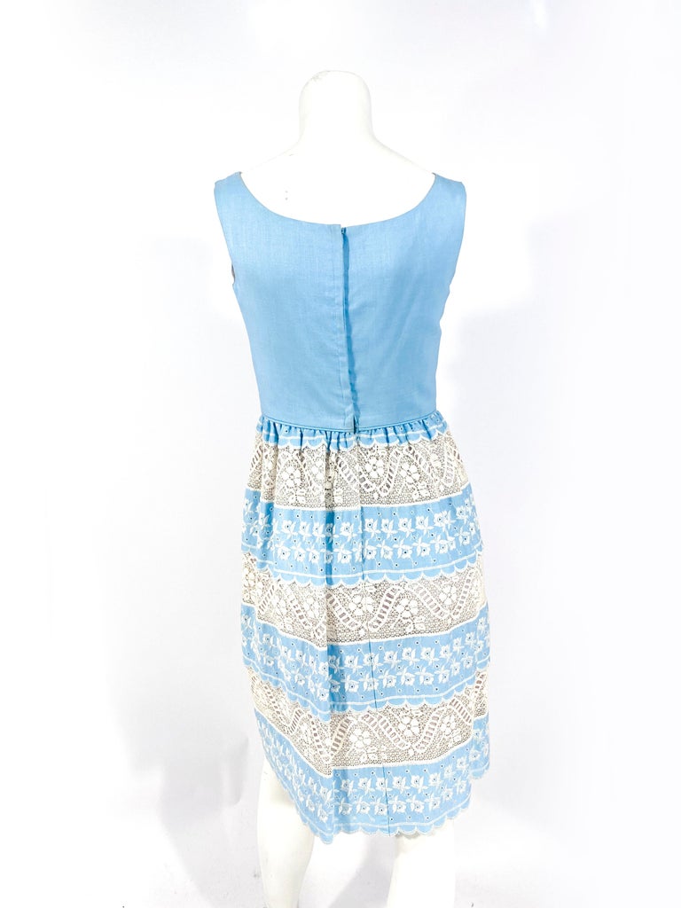 1960s Baby Blue Lace and Embroidered Sleeveless Dress For Sale at ...