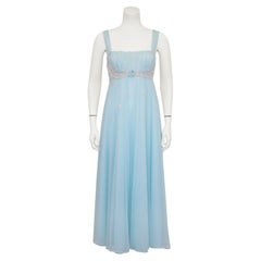 Vintage 1960s Baby Blue Nylon Chiffon and Lace Hostess Gown/Lingerie