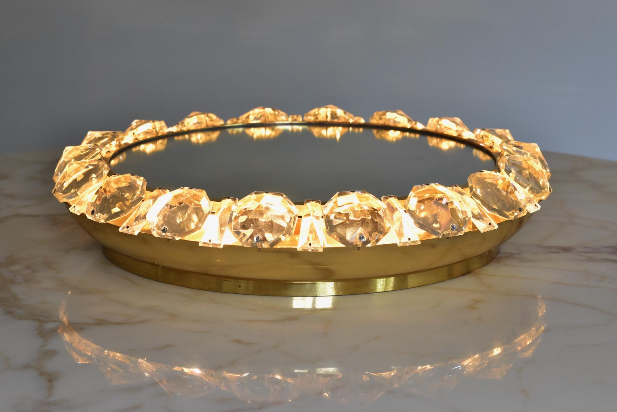 1960's Bakalowits Brass Crystal Diamond Backlit Wall Mirror Glass Austria 6
