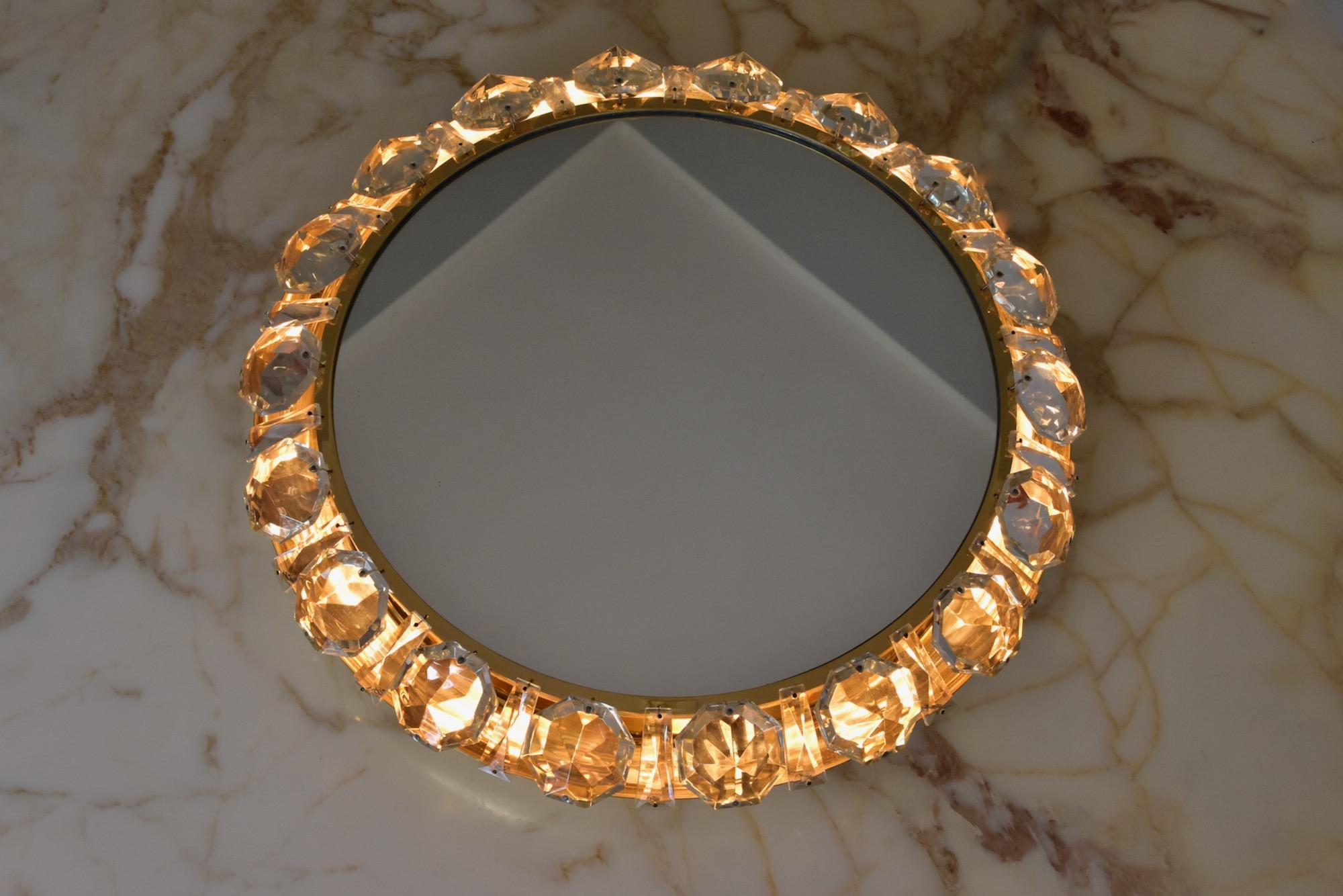 1960's Bakalowits Brass Crystal Diamond Backlit Wall Mirror Glass Austria 7