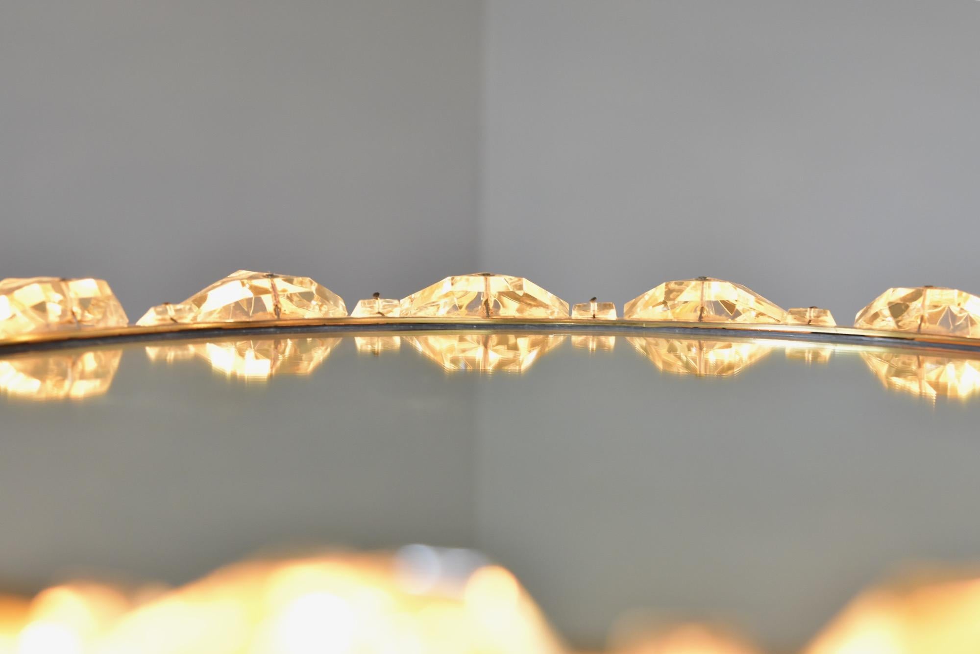 1960's Bakalowits Brass Crystal Diamond Backlit Wall Mirror Glass Austria 8