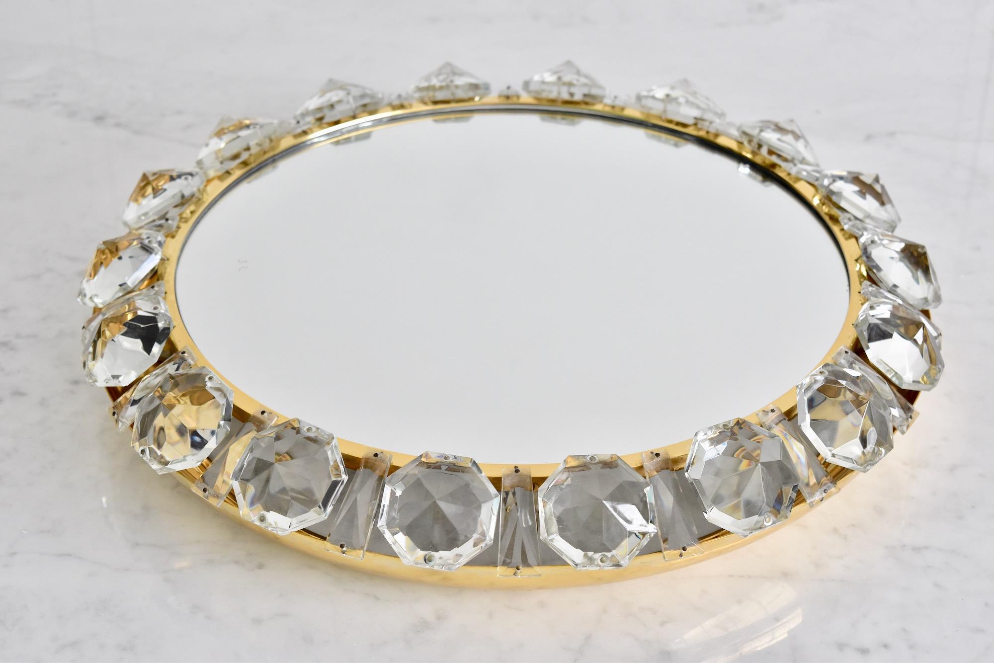1960's Bakalowits Brass Crystal Diamond Backlit Wall Mirror Glass Austria 1
