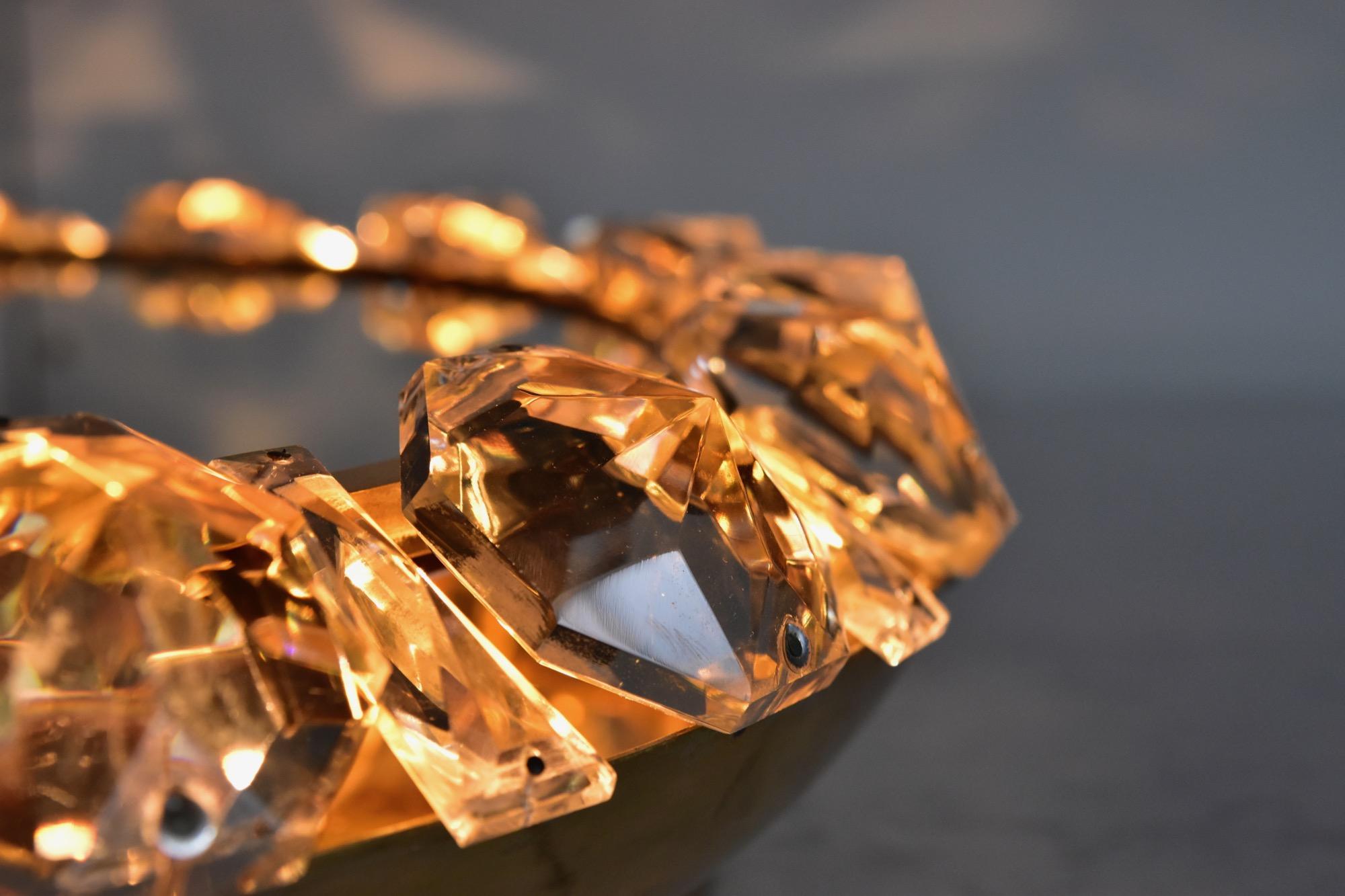 Metal 1960's Bakalowits Brass Crystal Diamond Backlit Wall Mirror Glass Austria