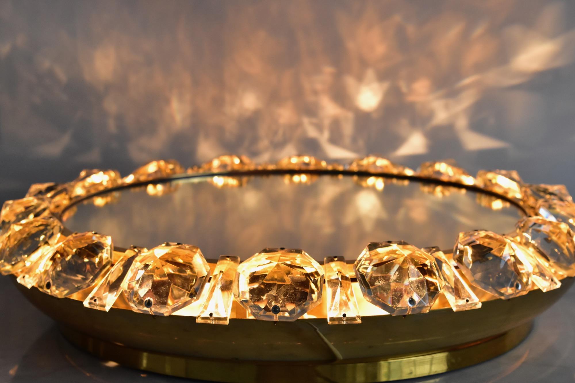 1960's Bakalowits Brass Crystal Diamond Backlit Wall Mirror Glass Austria 4