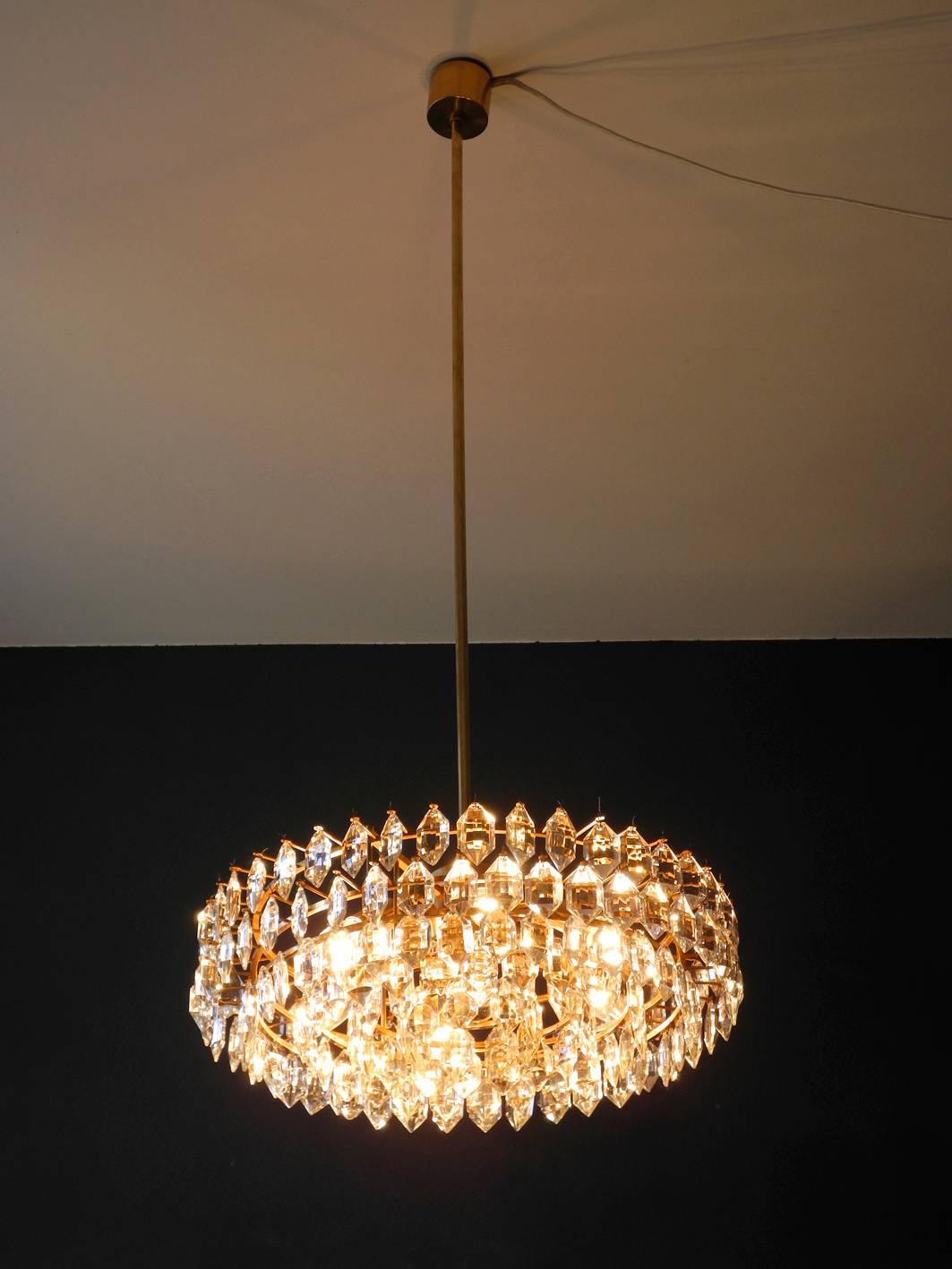 Mid-Century Modern 1960s Bakalowits Crystal Chandelier with Brass Frame