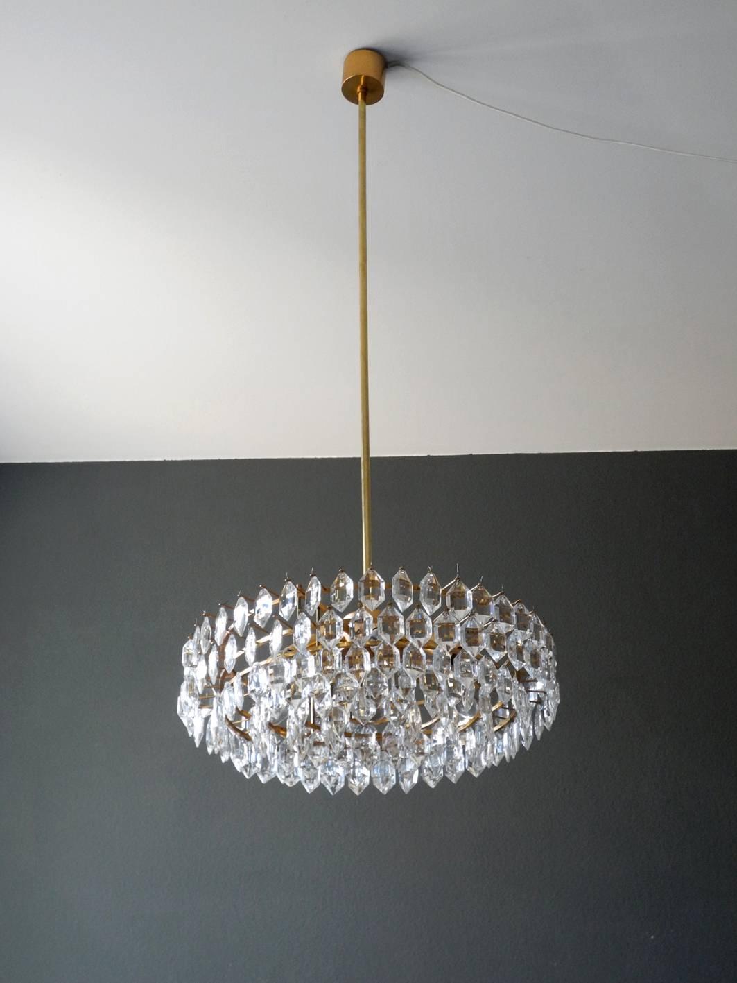German 1960s Bakalowits Crystal Chandelier with Brass Frame
