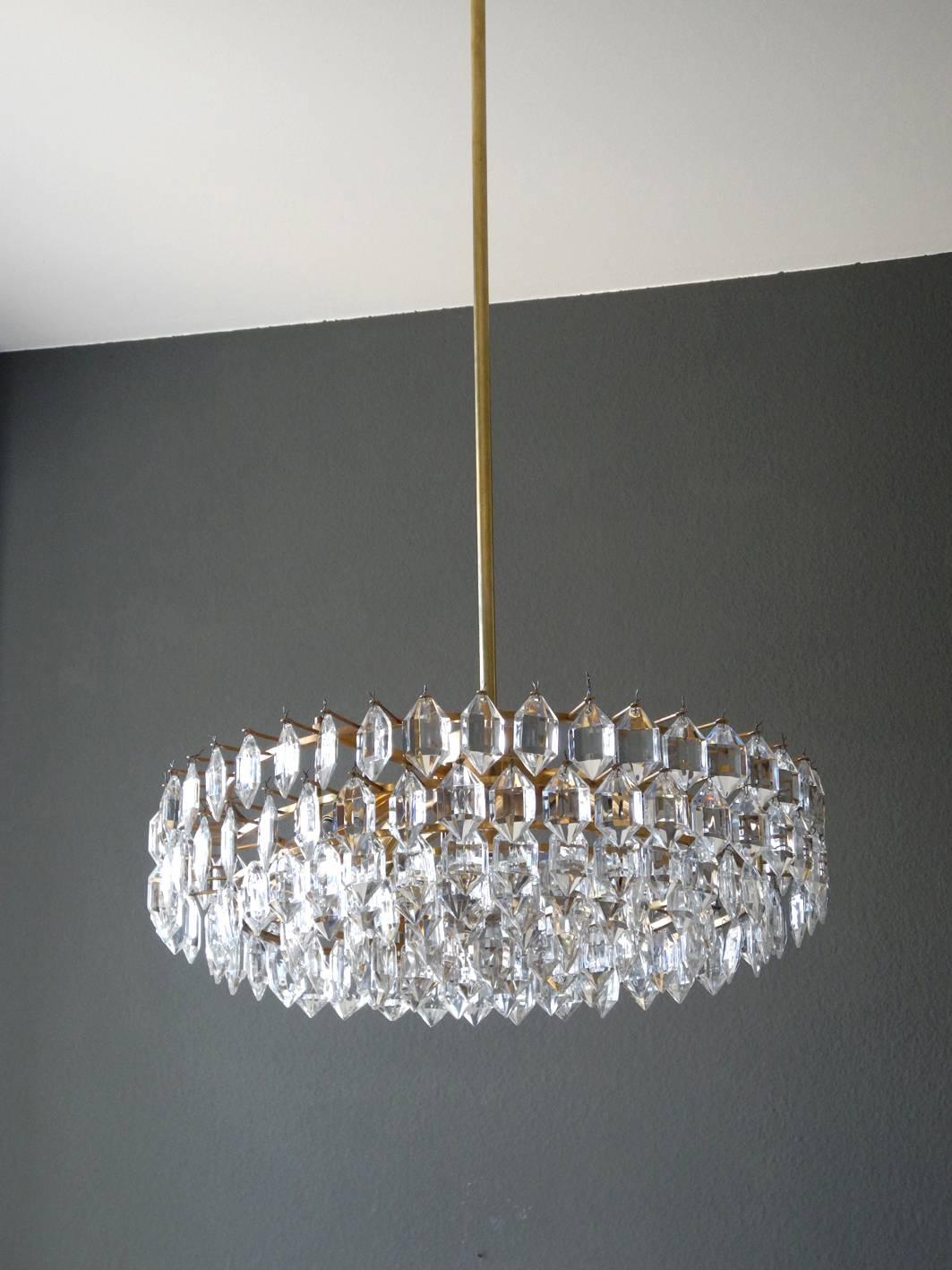 Mid-20th Century 1960s Bakalowits Crystal Chandelier with Brass Frame
