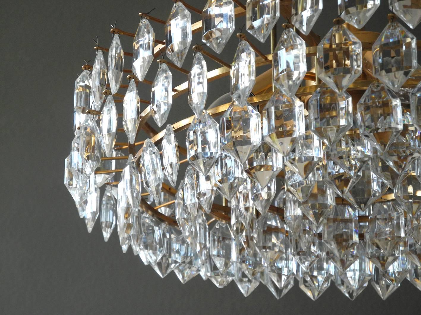 1960s Bakalowits Crystal Chandelier with Brass Frame 1