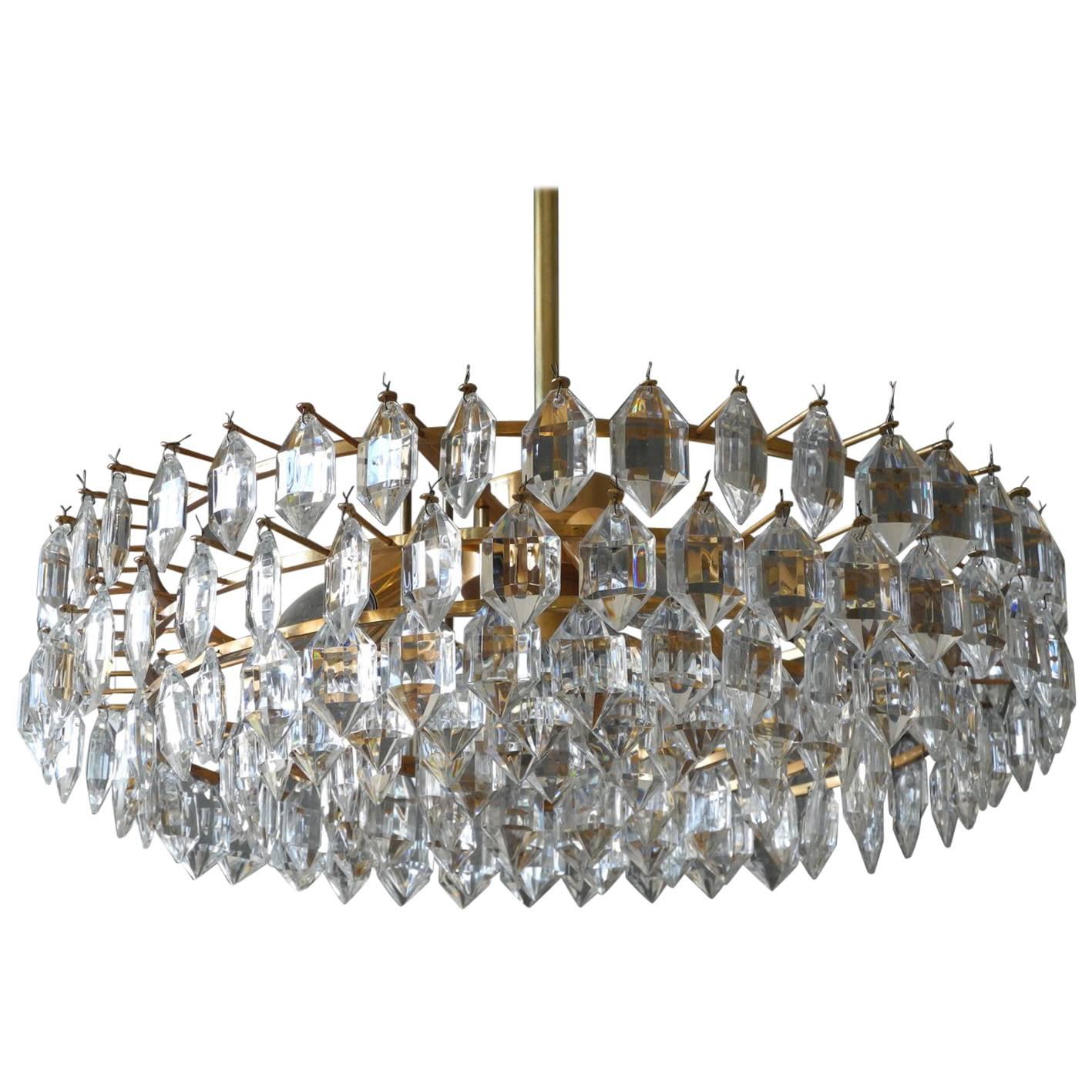 1960s Bakalowits Crystal Chandelier with Brass Frame