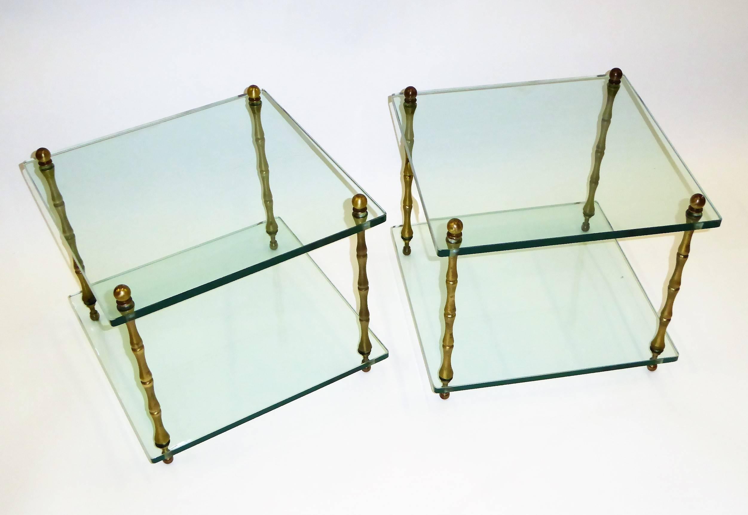1960s Baker Brass and Glass Faux Bamboo Occasional Side Tables 3