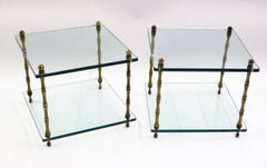 1960s Baker Brass and Glass Faux Bamboo Occasional Side Tables