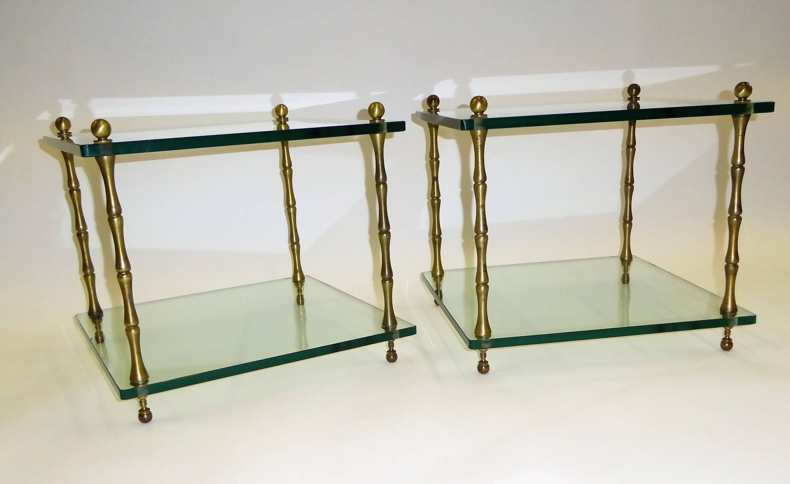 Mid-Century Modern 1960s Baker Brass and Glass Faux Bamboo Occasional Side Tables