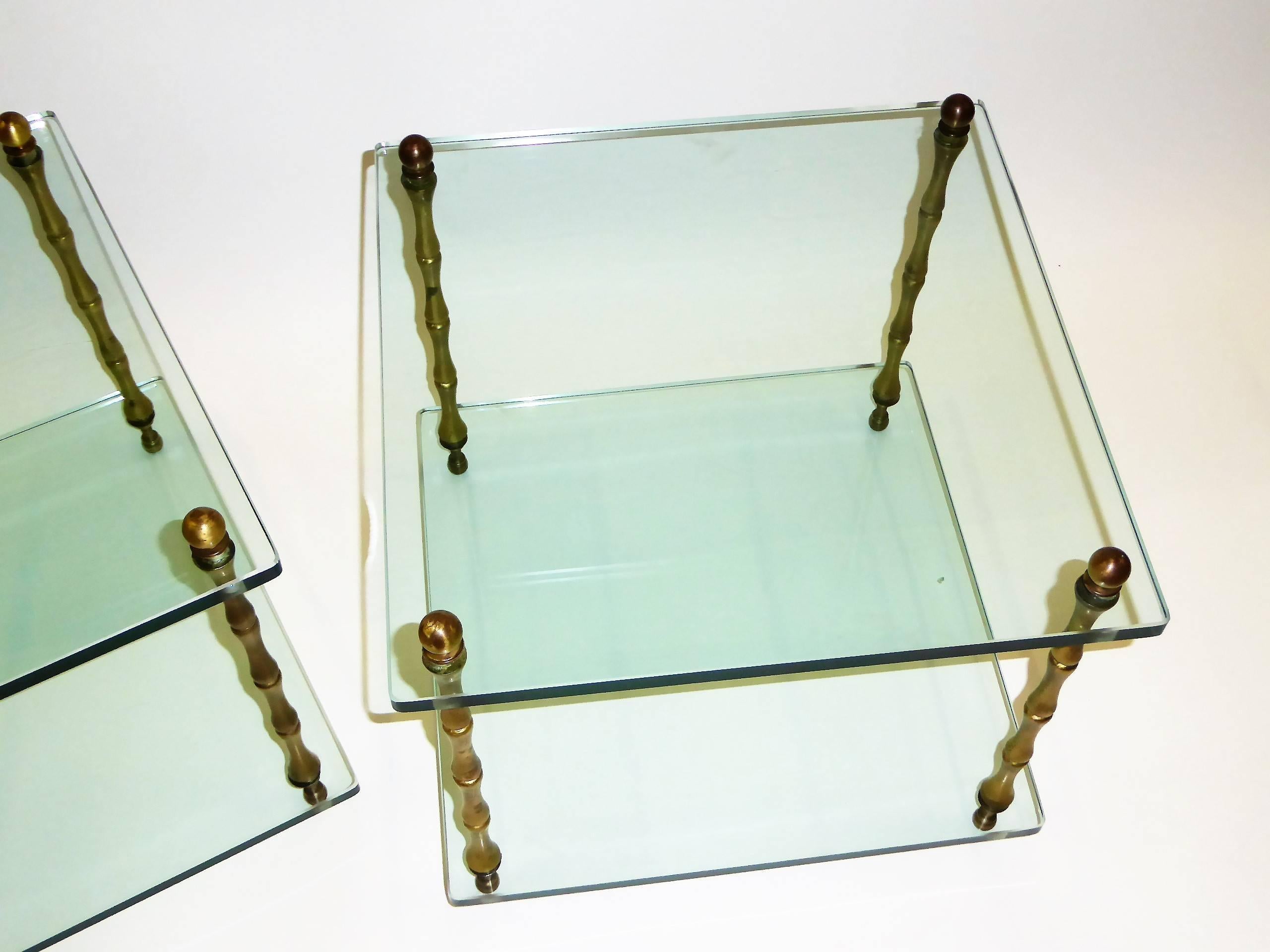 American 1960s Baker Brass and Glass Faux Bamboo Occasional Side Tables