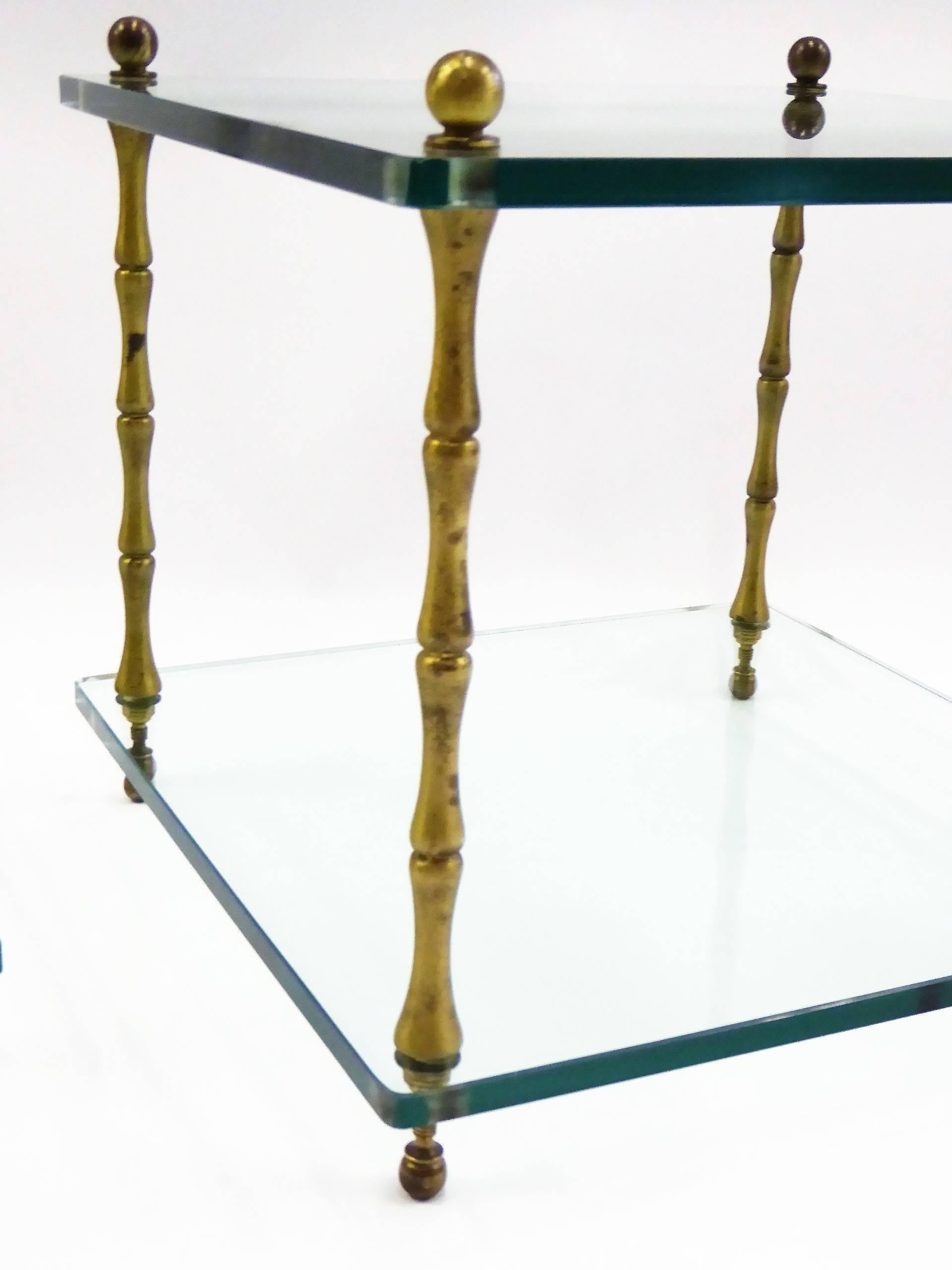 Cast 1960s Baker Brass and Glass Faux Bamboo Occasional Side Tables