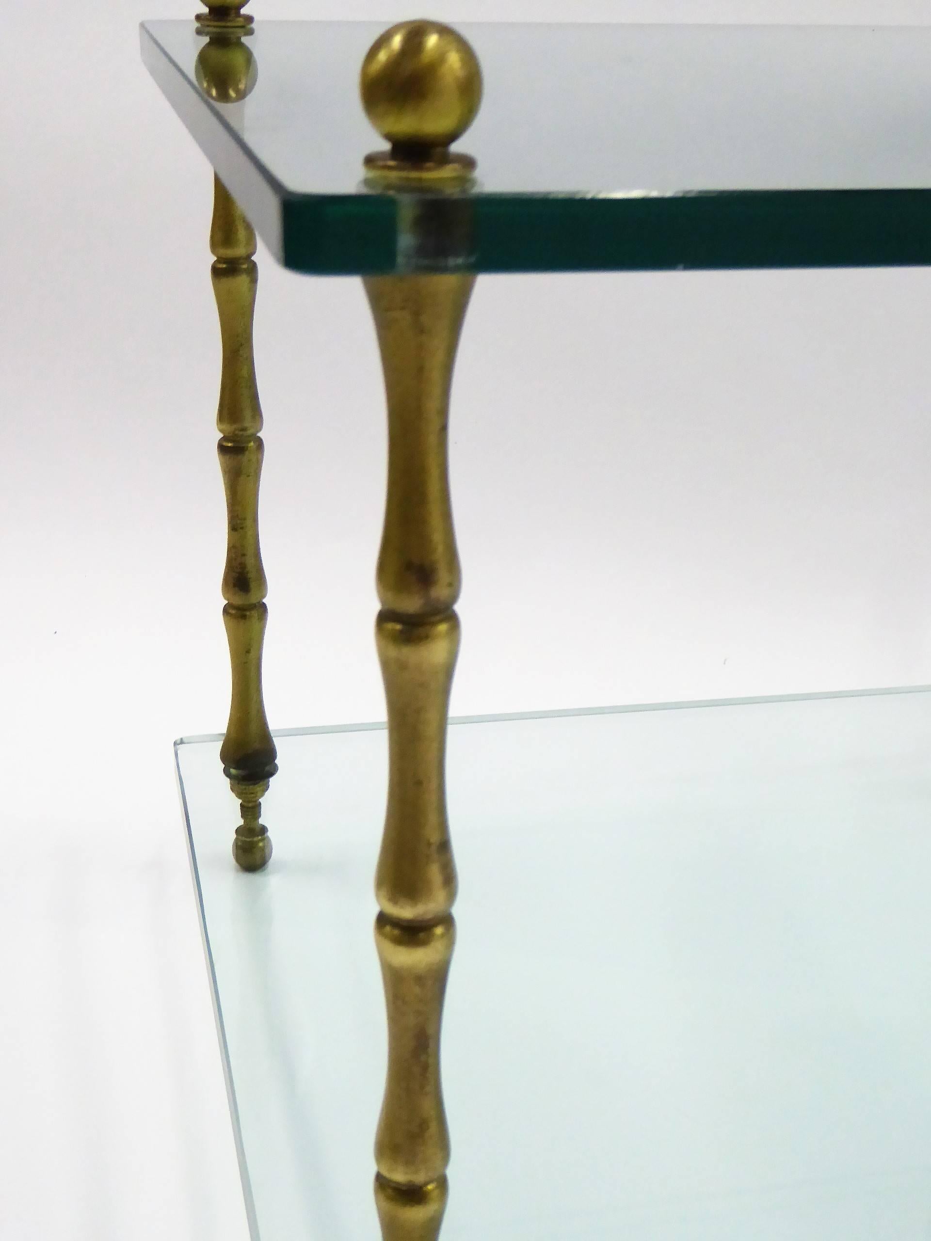 1960s Baker Brass and Glass Faux Bamboo Occasional Side Tables In Good Condition In Miami, FL