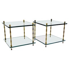 1960s Baker Brass and Glass Faux Bamboo Occasional Side Tables