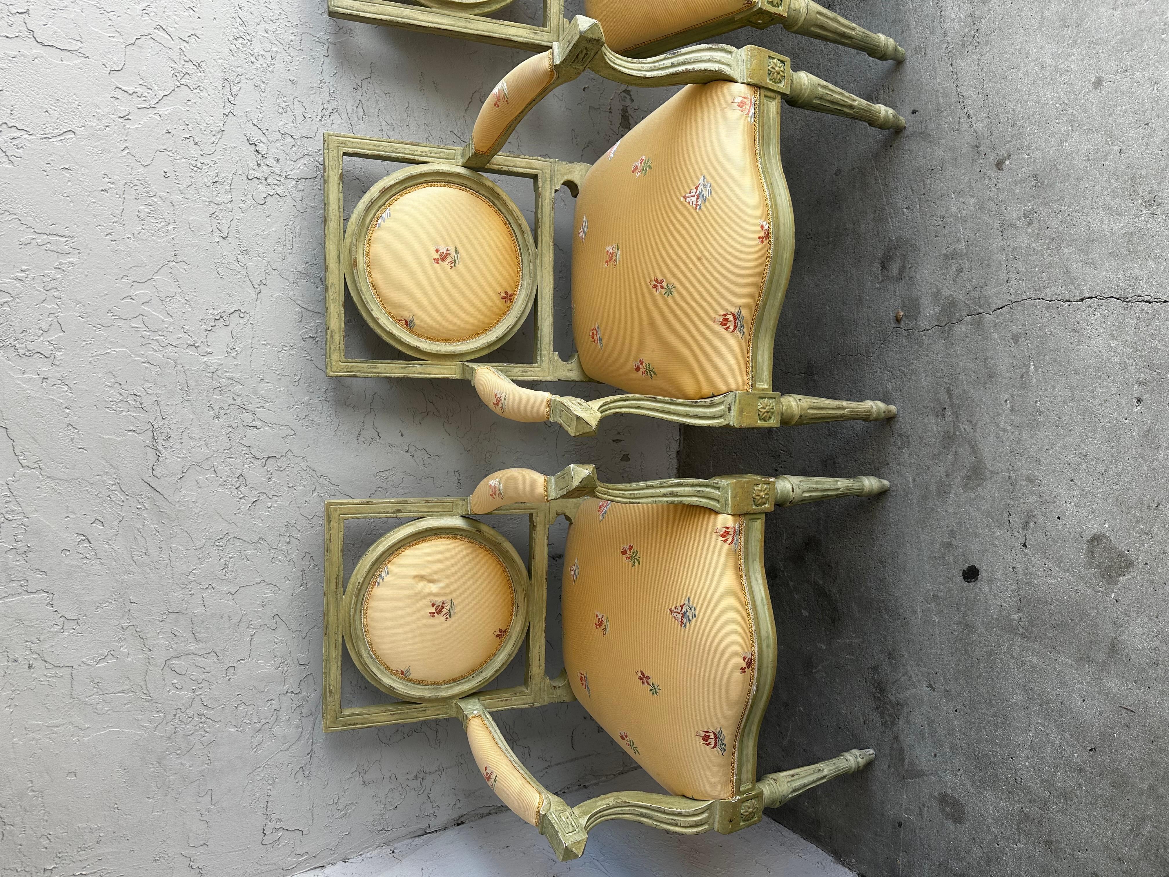1960s Baker Country French Farmhouse Green Yellow Floral Dining Set, Set of 9 For Sale 3