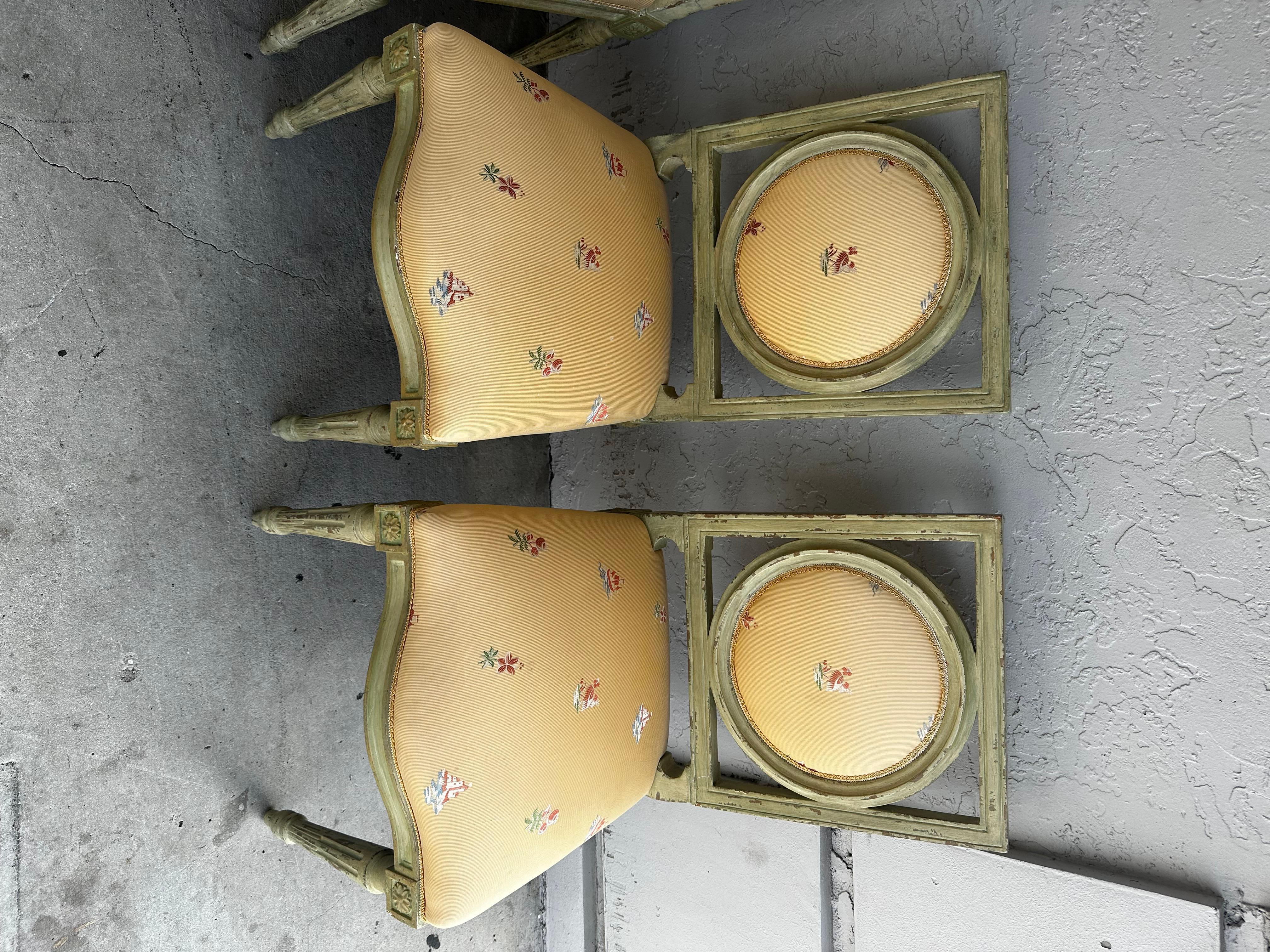 1960s Country French Farmhouse Green Yellow Floral Dining Set, Set of 9 For Sale 4