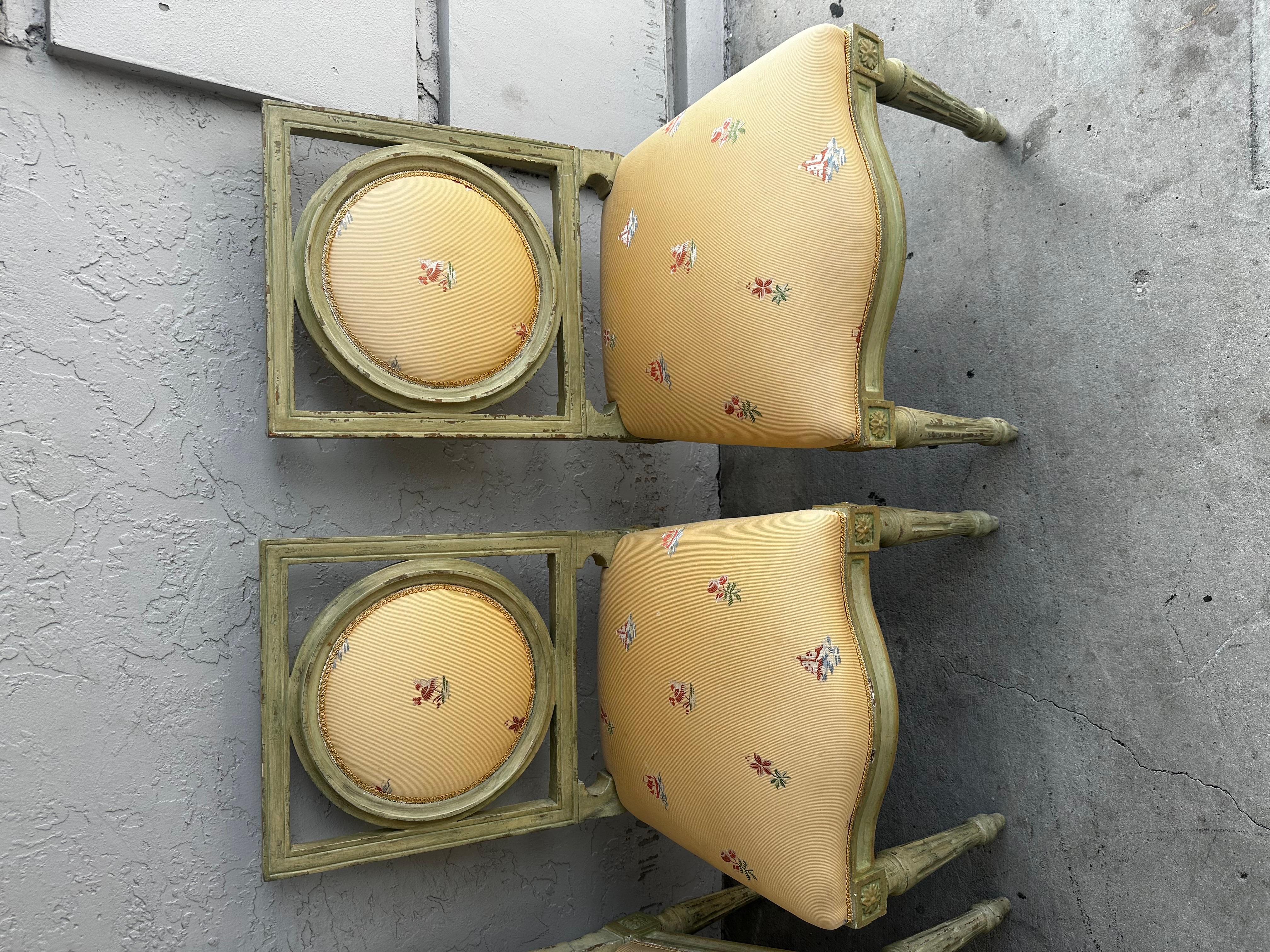 1960s Baker Country French Farmhouse Green Yellow Floral Dining Set, Set of 9 For Sale 4