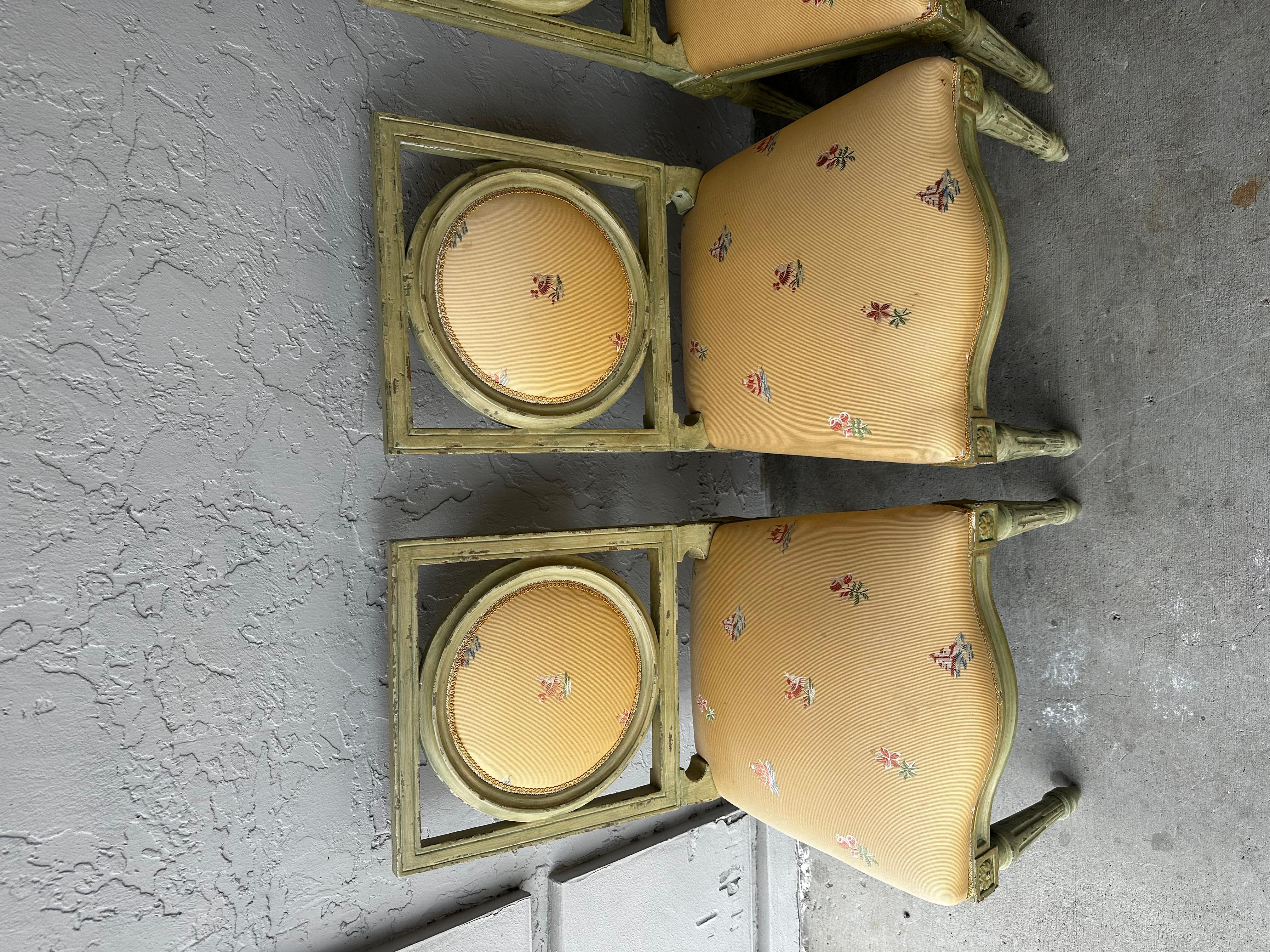 1960s Baker Country French Farmhouse Green Yellow Floral Dining Set, Set of 9 For Sale 5