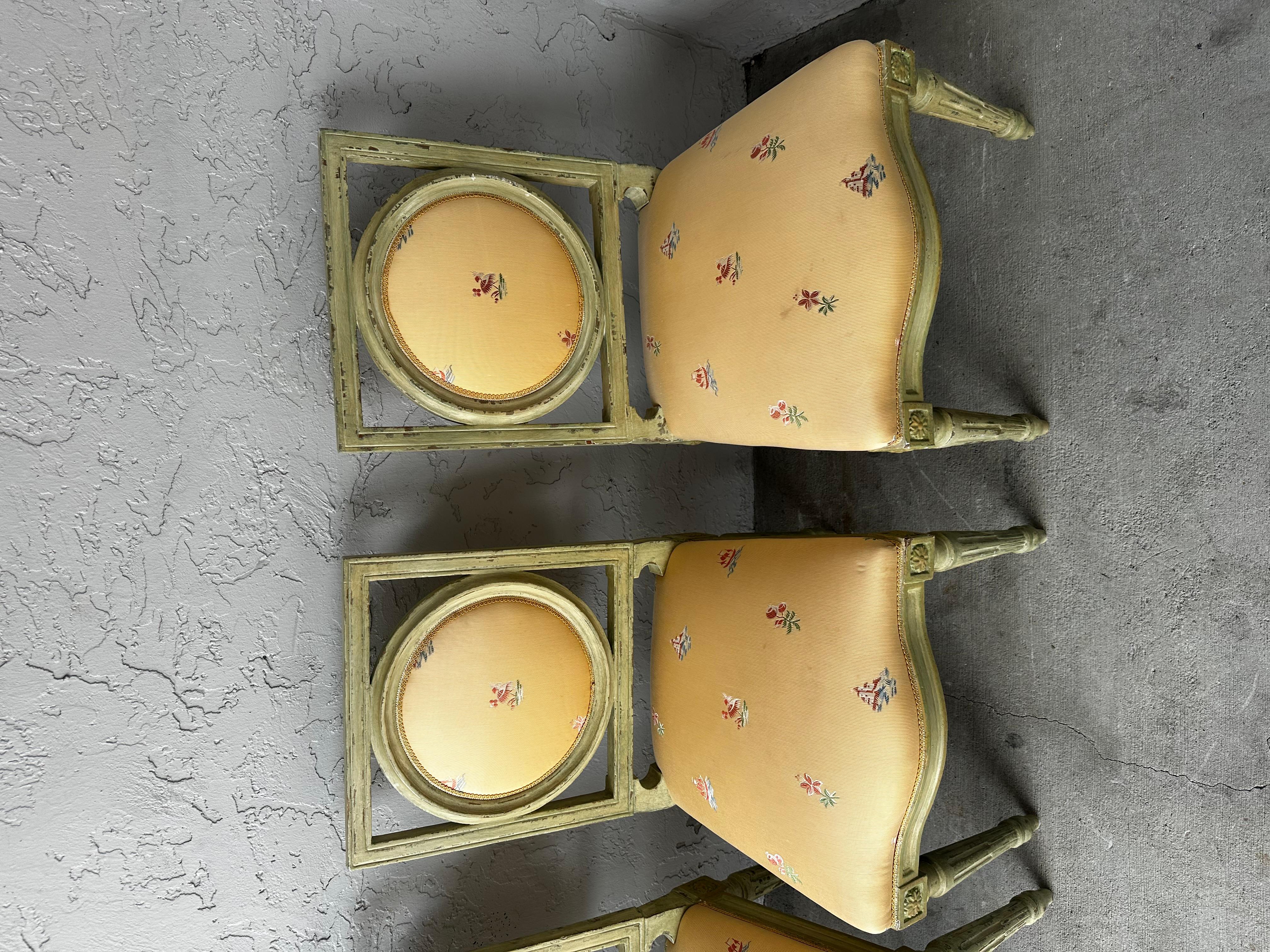 1960s Baker Country French Farmhouse Green Yellow Floral Dining Set, Set of 9 For Sale 6