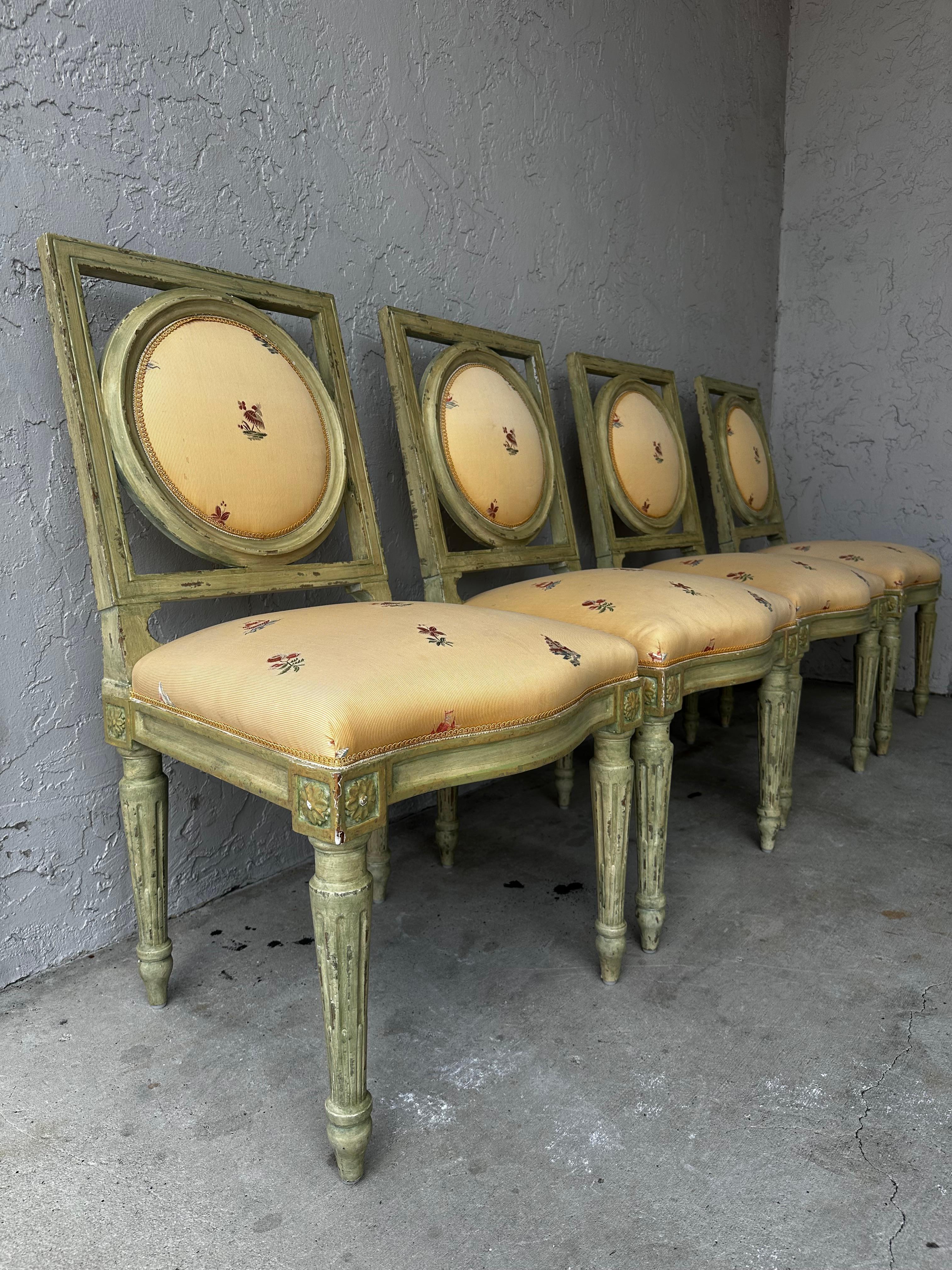 1960s Country French Farmhouse Green Yellow Floral Dining Set, Set of 9 For Sale 7