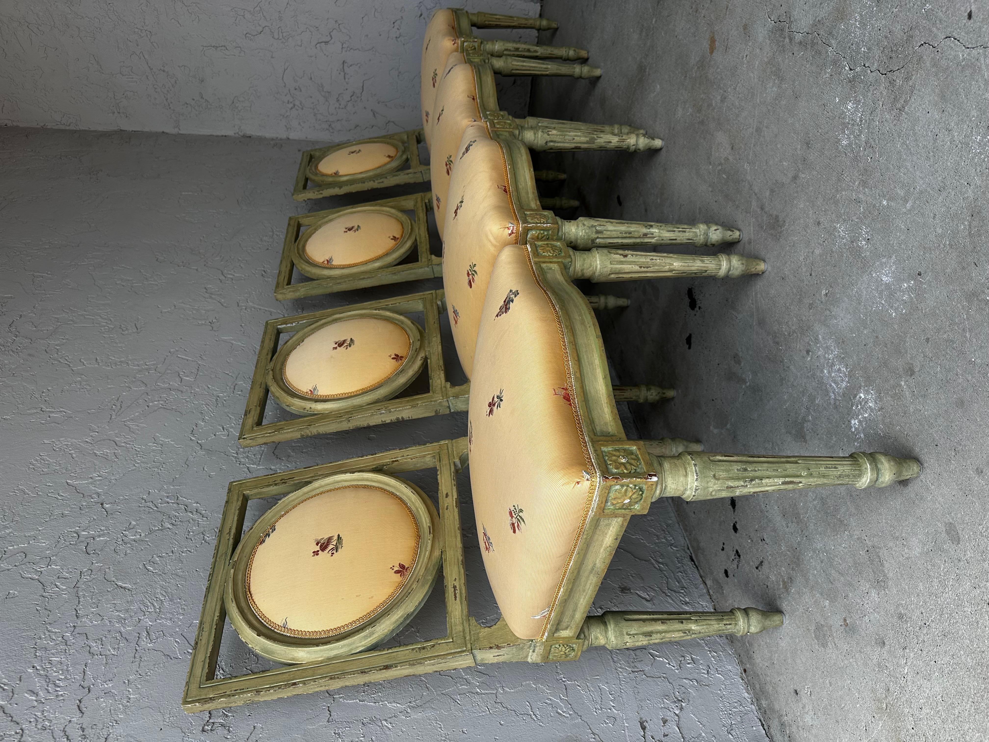 1960s Baker Country French Farmhouse Green Yellow Floral Dining Set, Set of 9 For Sale 7