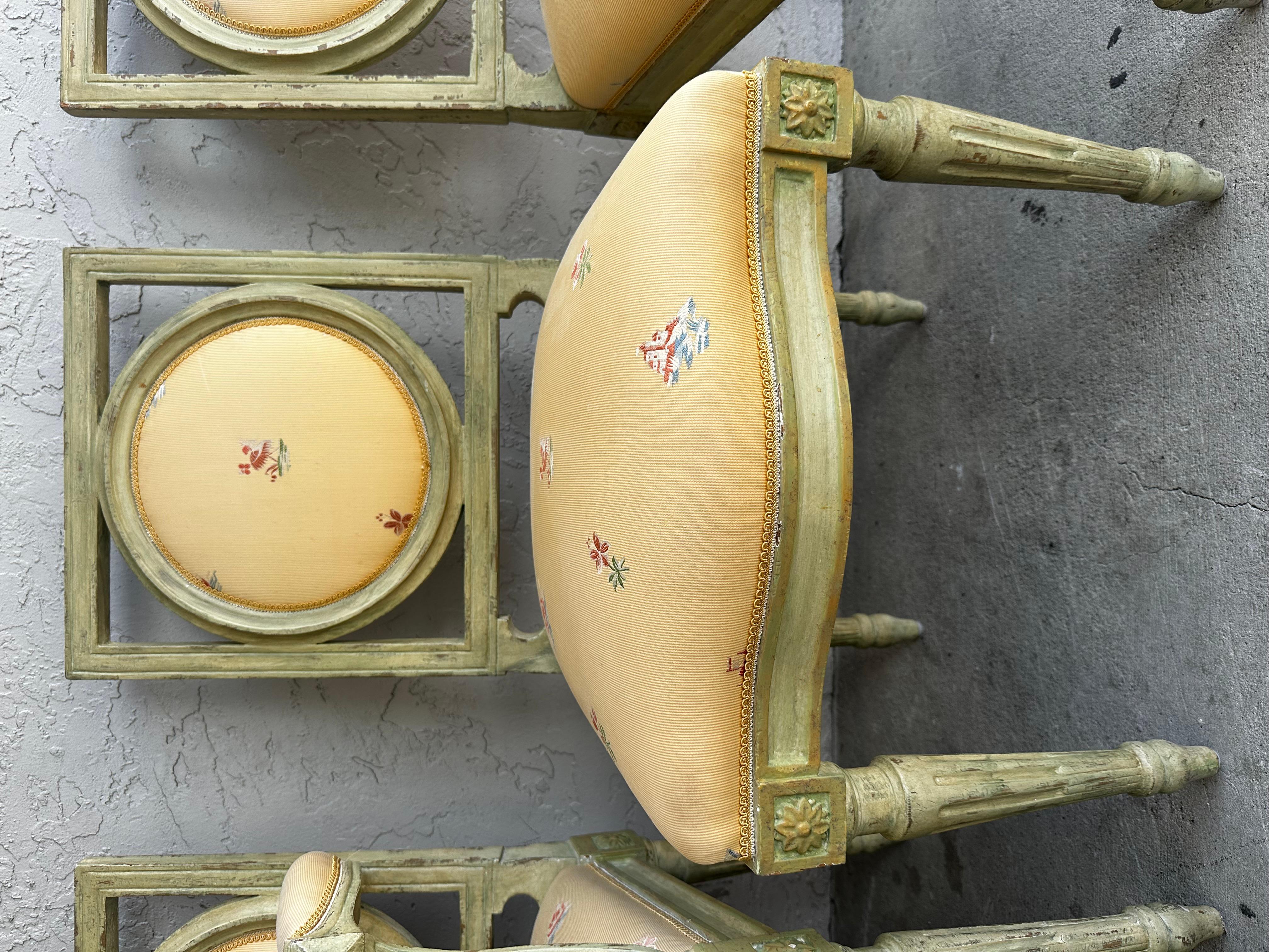 1960s Baker Country French Farmhouse Green Yellow Floral Dining Set, Set of 9 For Sale 8