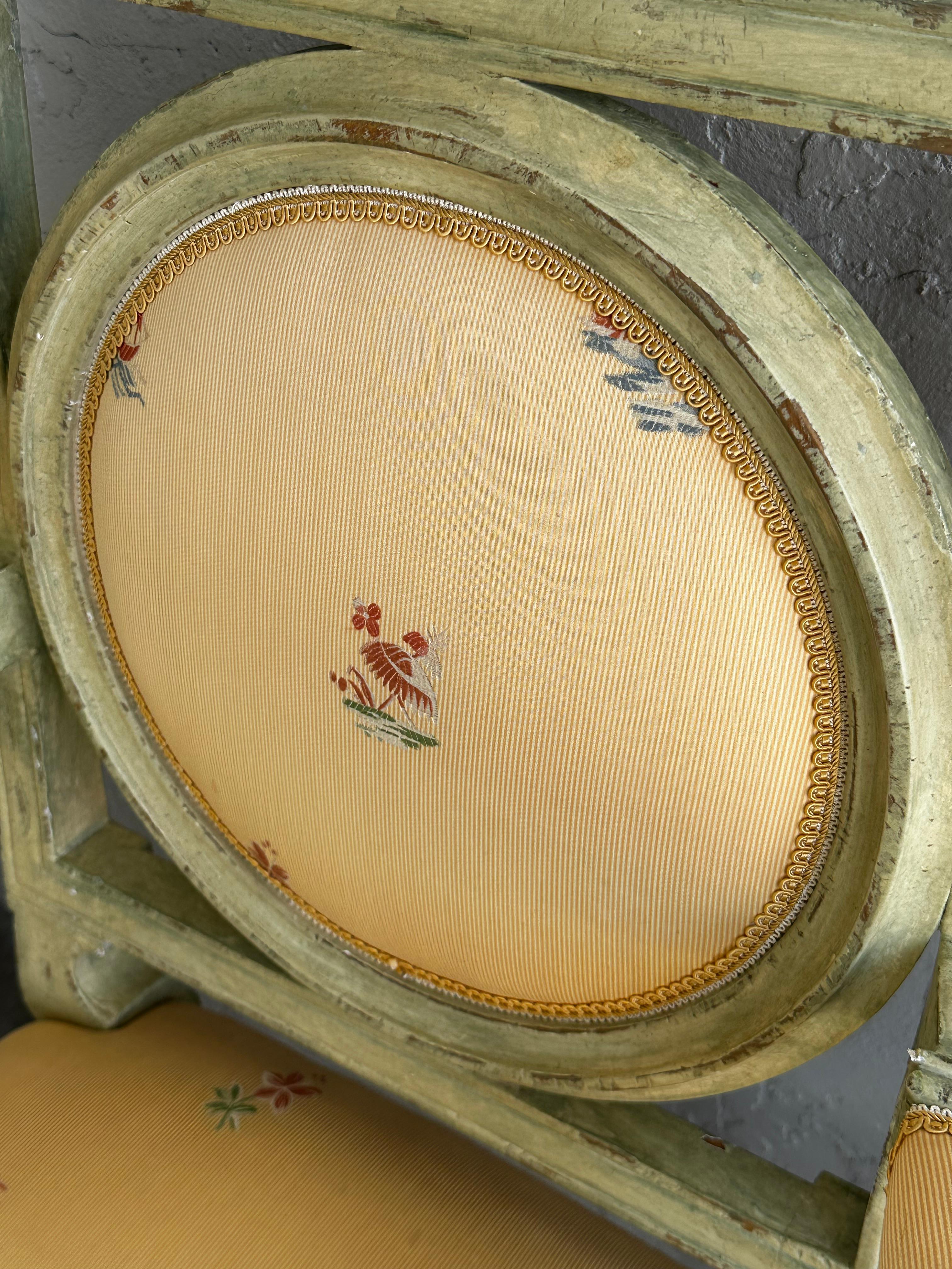 1960s Country French Farmhouse Green Yellow Floral Dining Set, Set of 9 For Sale 9