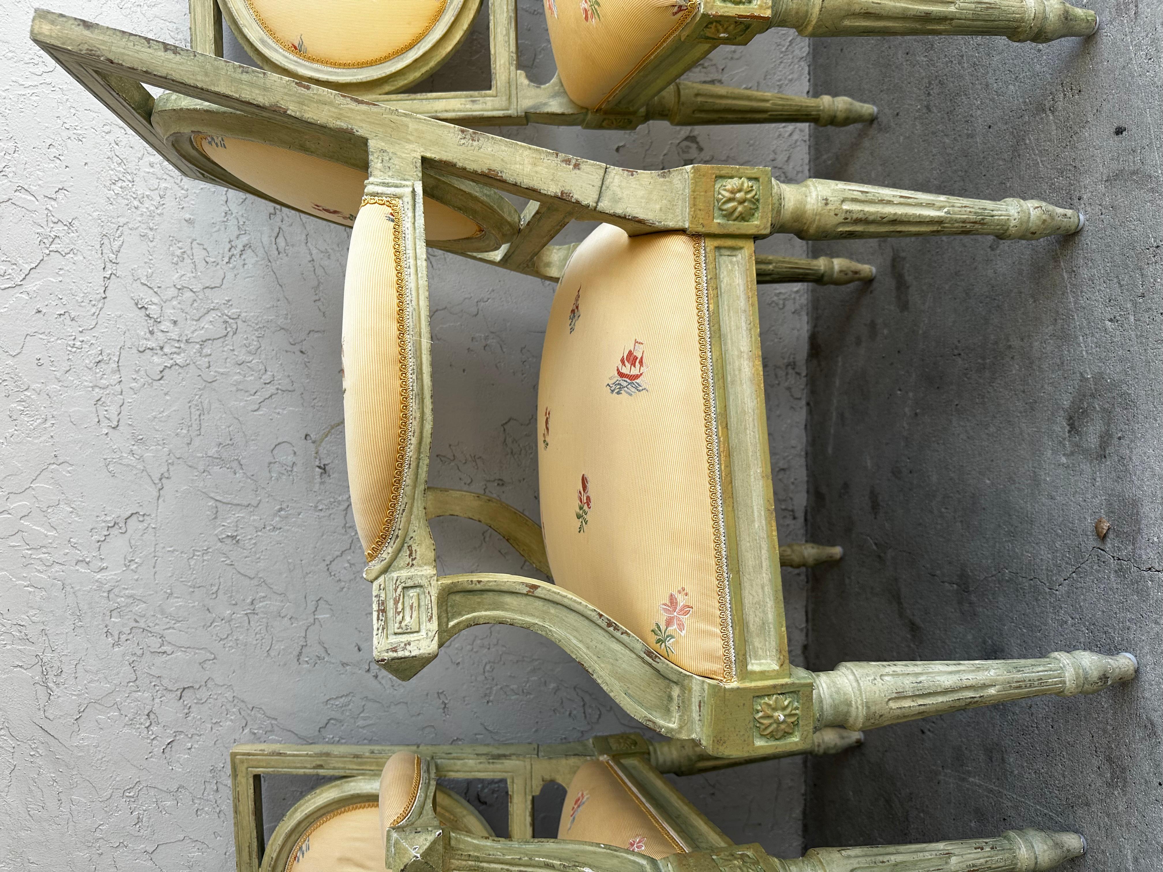1960s Baker Country French Farmhouse Green Yellow Floral Dining Set, Set of 9 For Sale 11