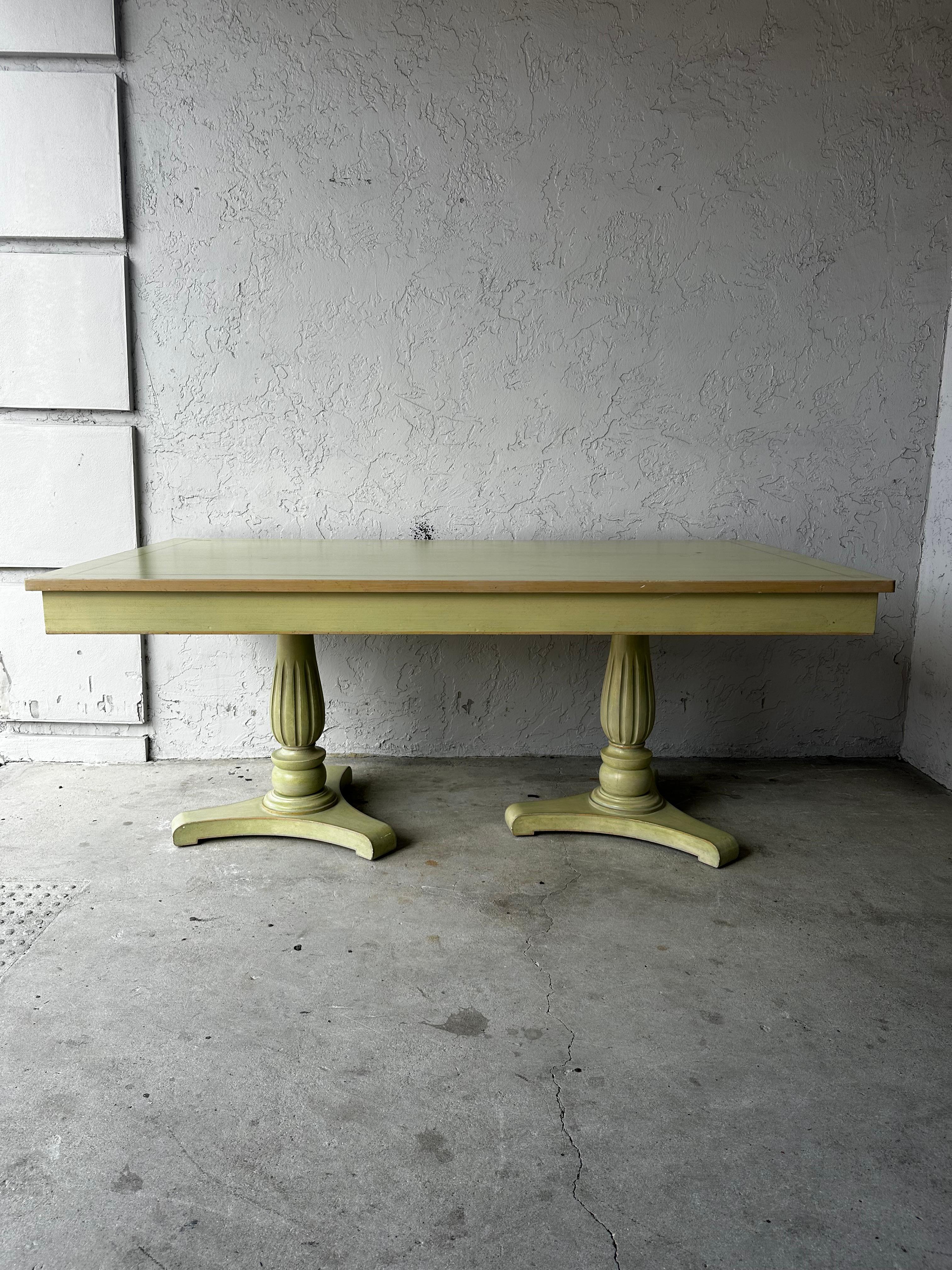 Mid-20th Century 1960s Country French Farmhouse Green Yellow Floral Dining Set, Set of 9 For Sale