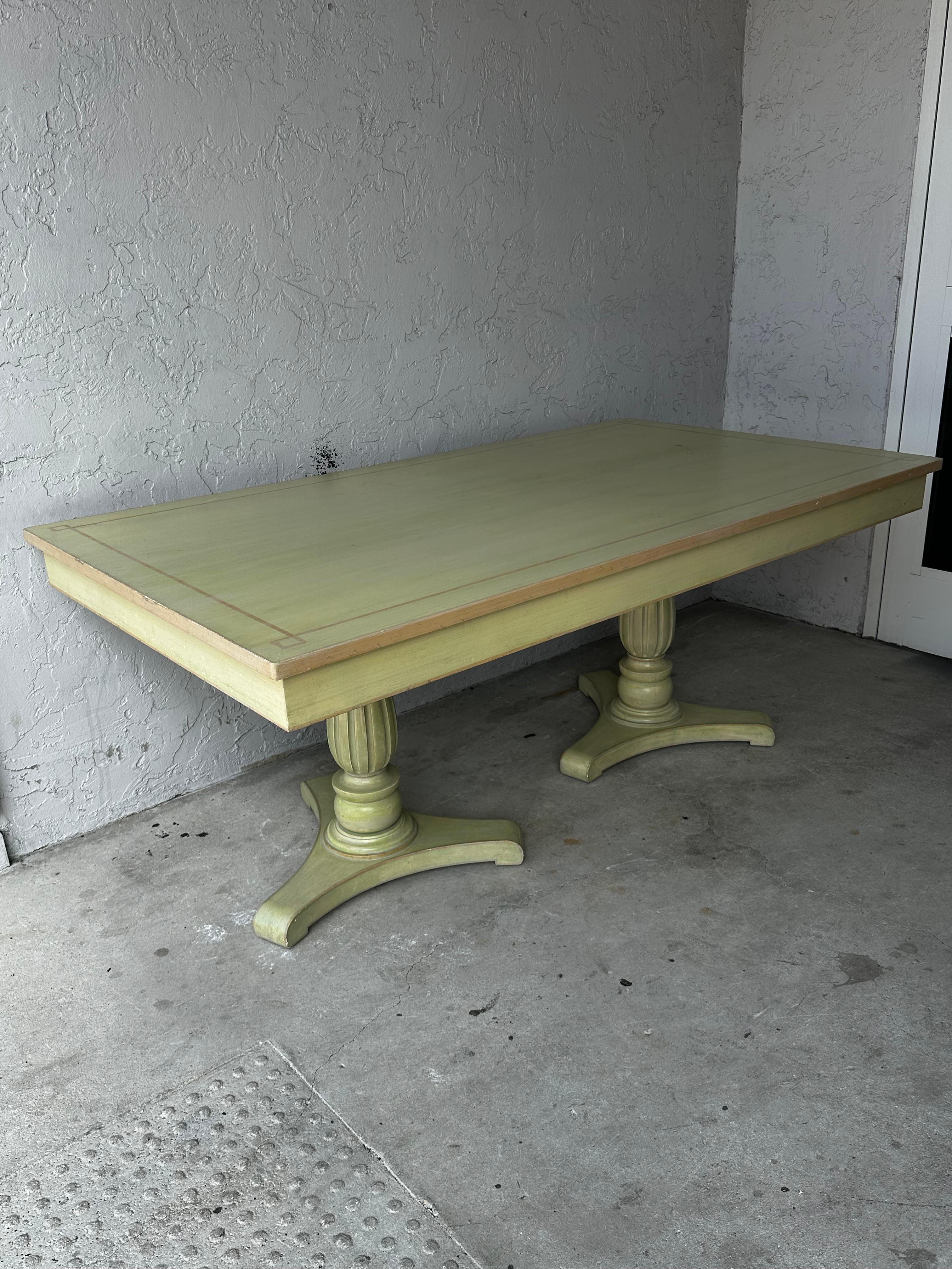 Upholstery 1960s Country French Farmhouse Green Yellow Floral Dining Set, Set of 9 For Sale