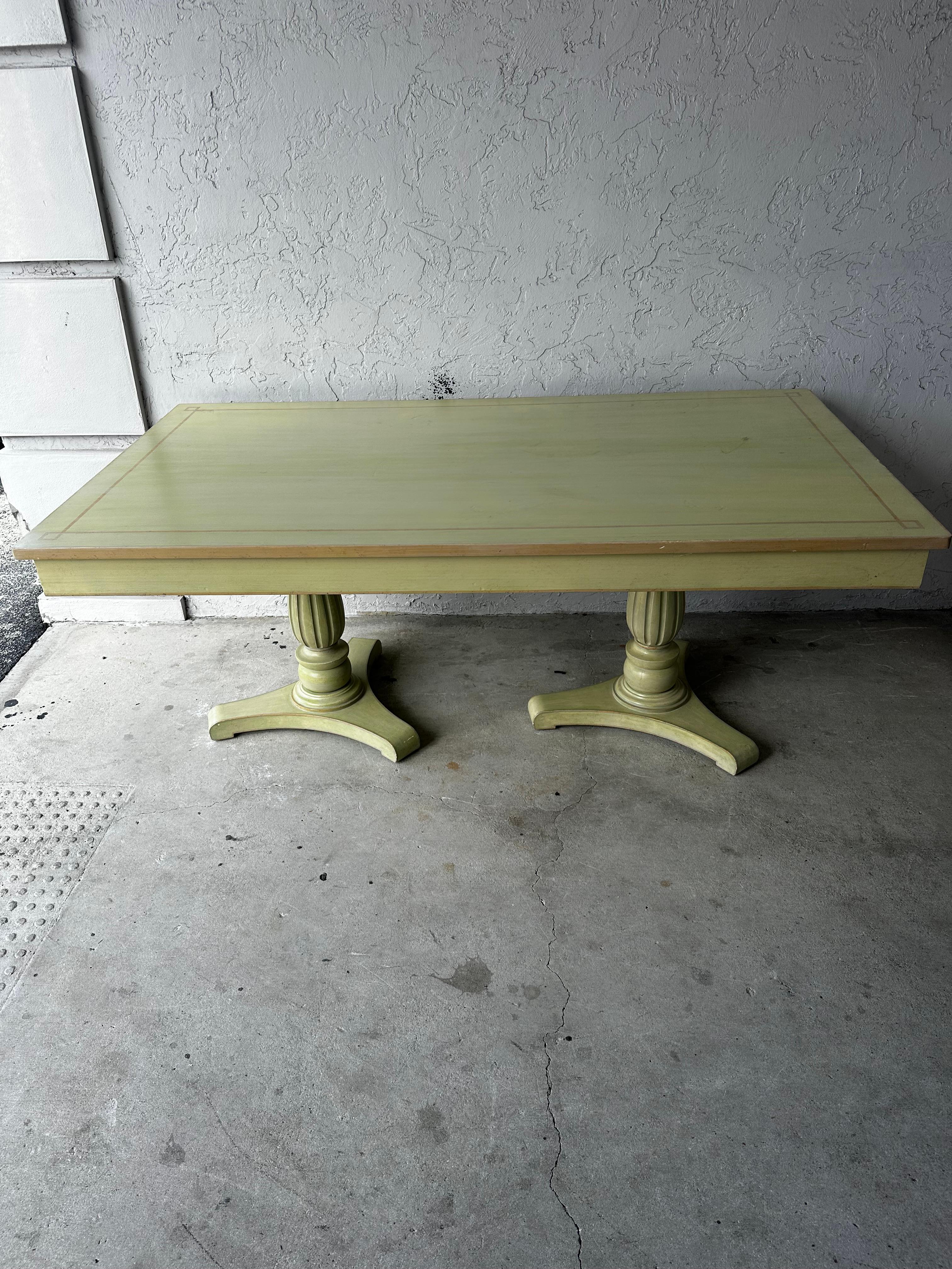 1960s Country French Farmhouse Green Yellow Floral Dining Set, Set of 9 For Sale 1