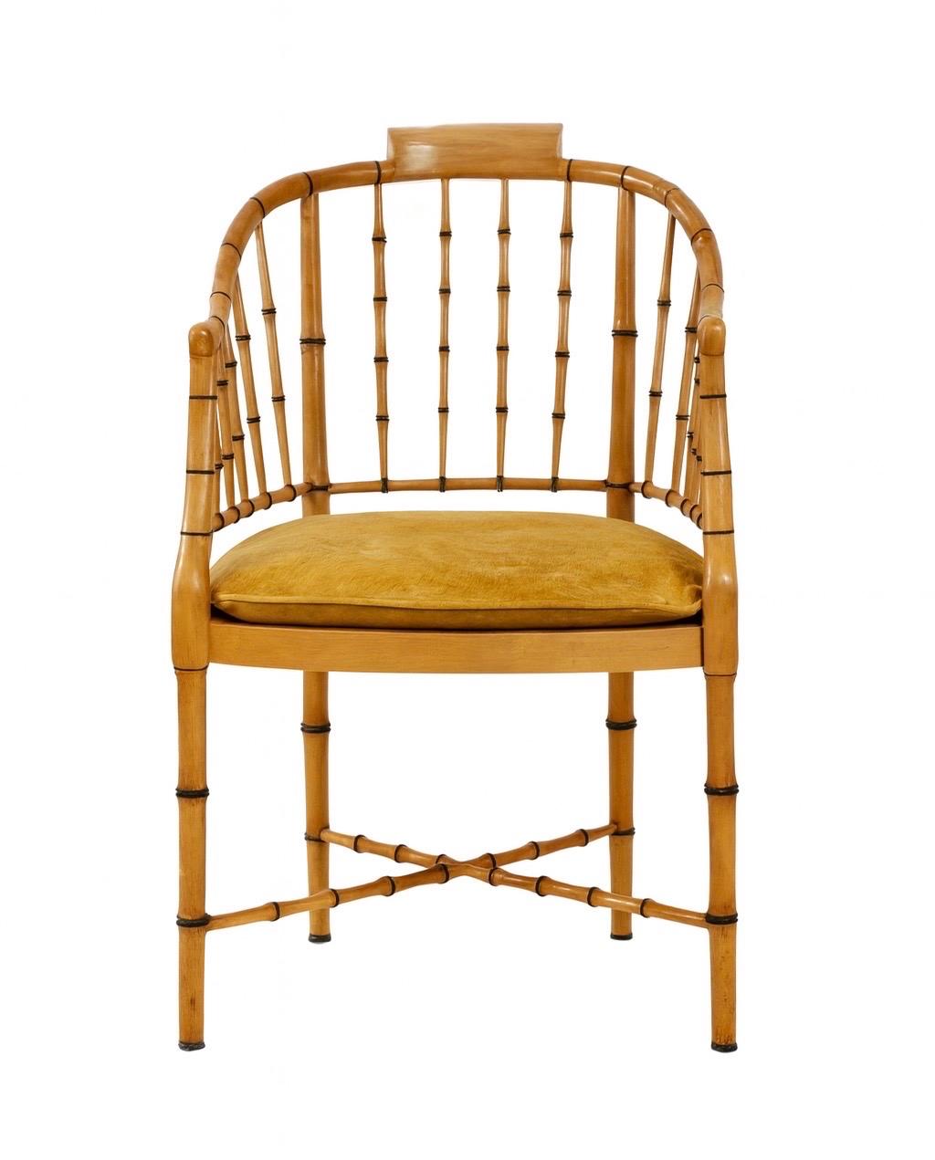 Sillón de bañera de imitación bambú y caña de los años 60 de Baker Furniture