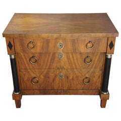 Vintage 1960s Baker Furniture French Empire Biedermeier Walnut 3-Drawer Chest Commode