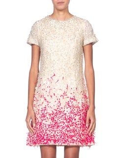 1960'S BALENCIAGA Style White Silk Organza Mod Cocktail Dress Beaded With Pink